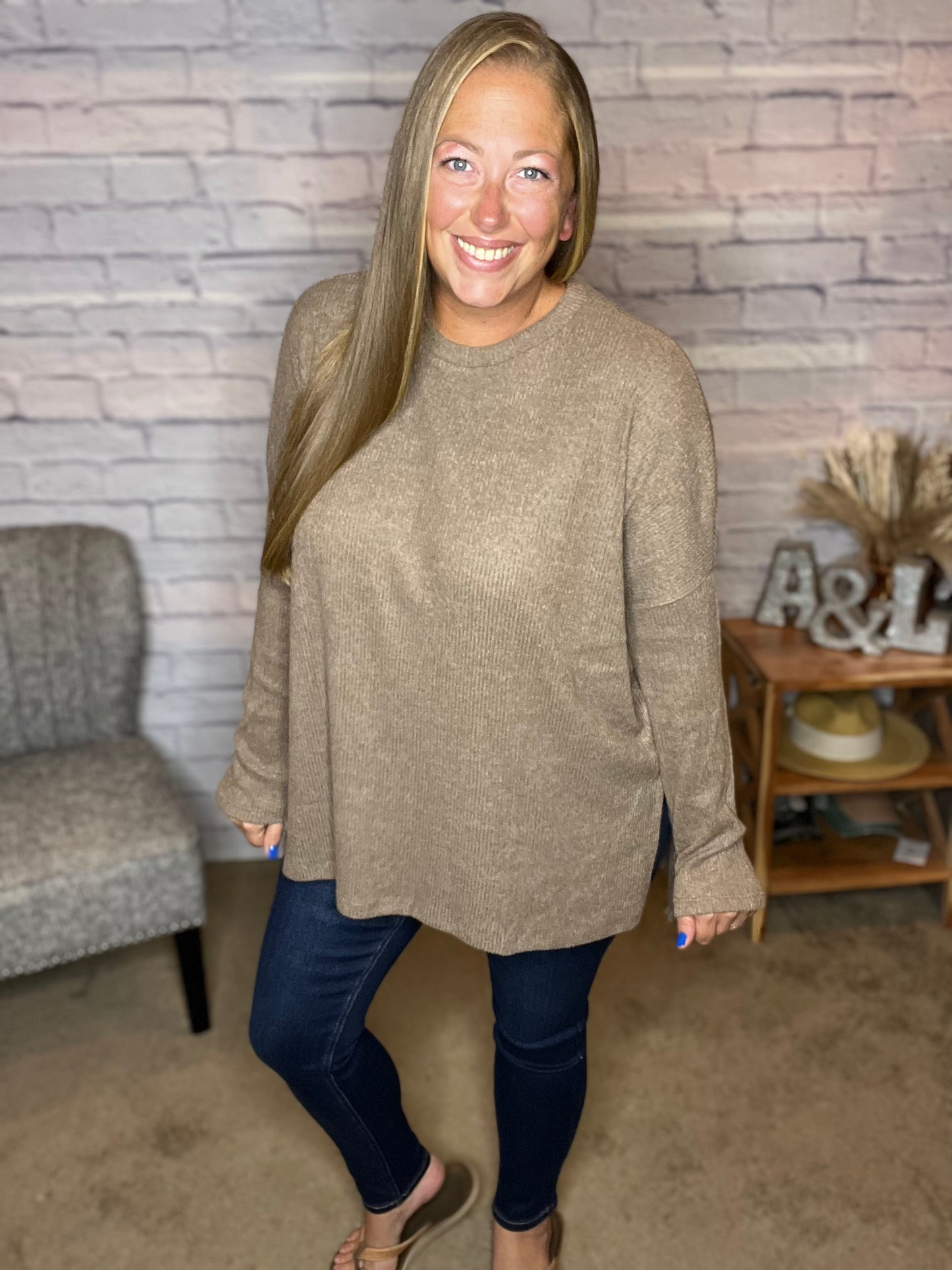Ribbed Dolman Long Sleeve Hi-Low Hem Sweater