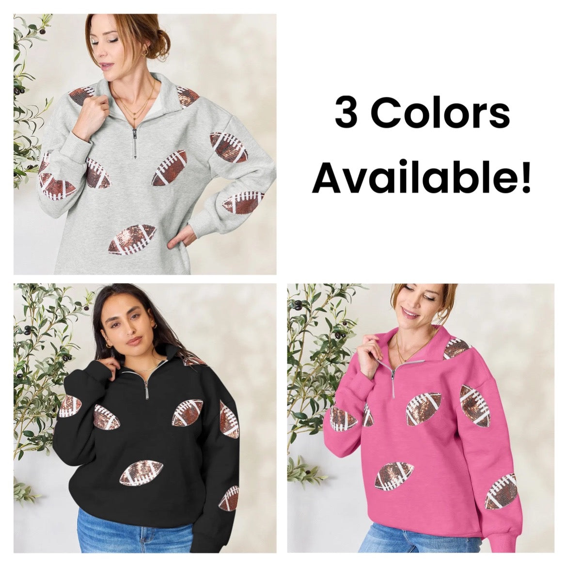 Football is for Girls Too! Sequin Half Zip Long Sleeve Sweatshirt!