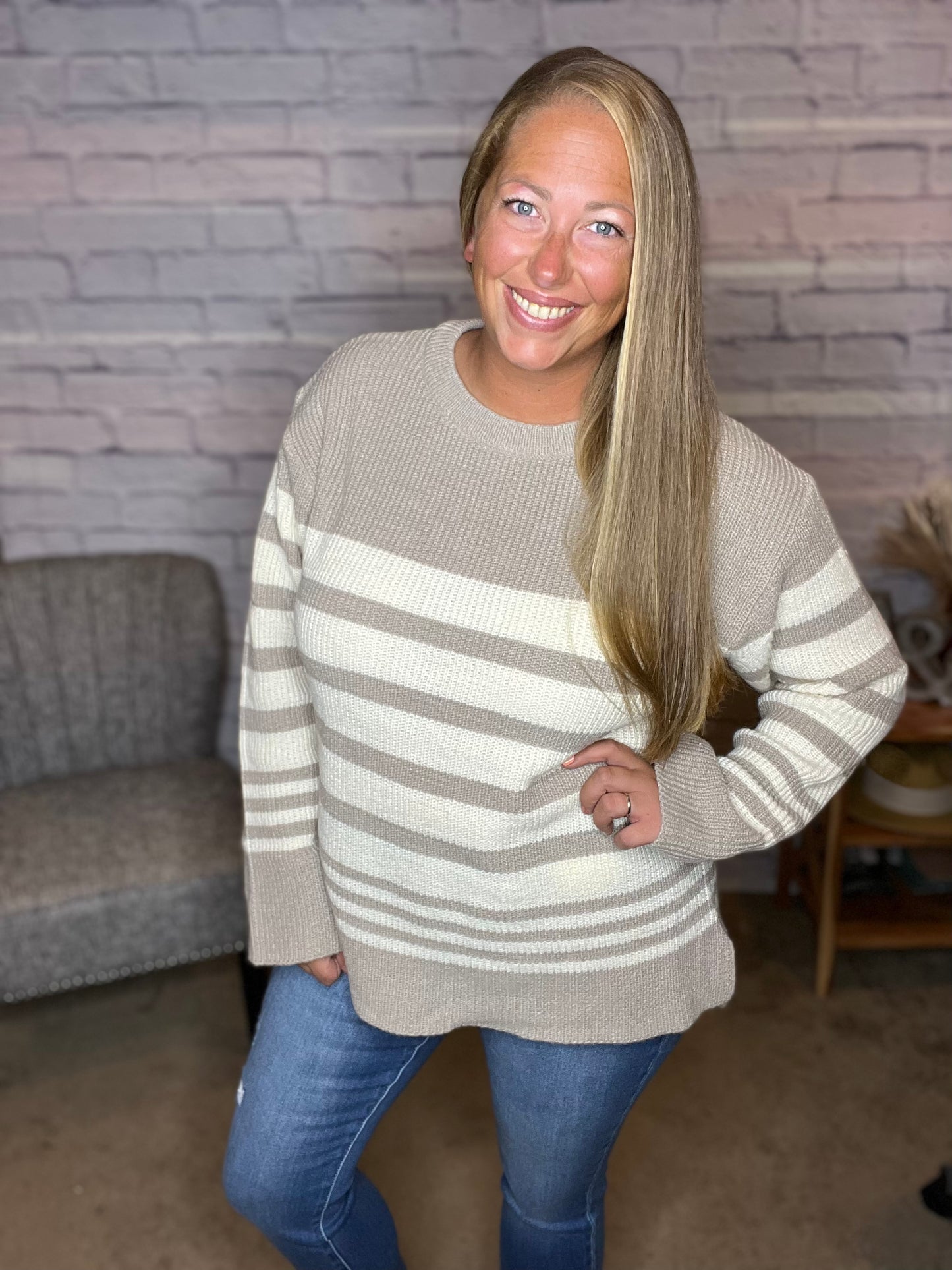For the Love of Stripes Round Neck Sweater
