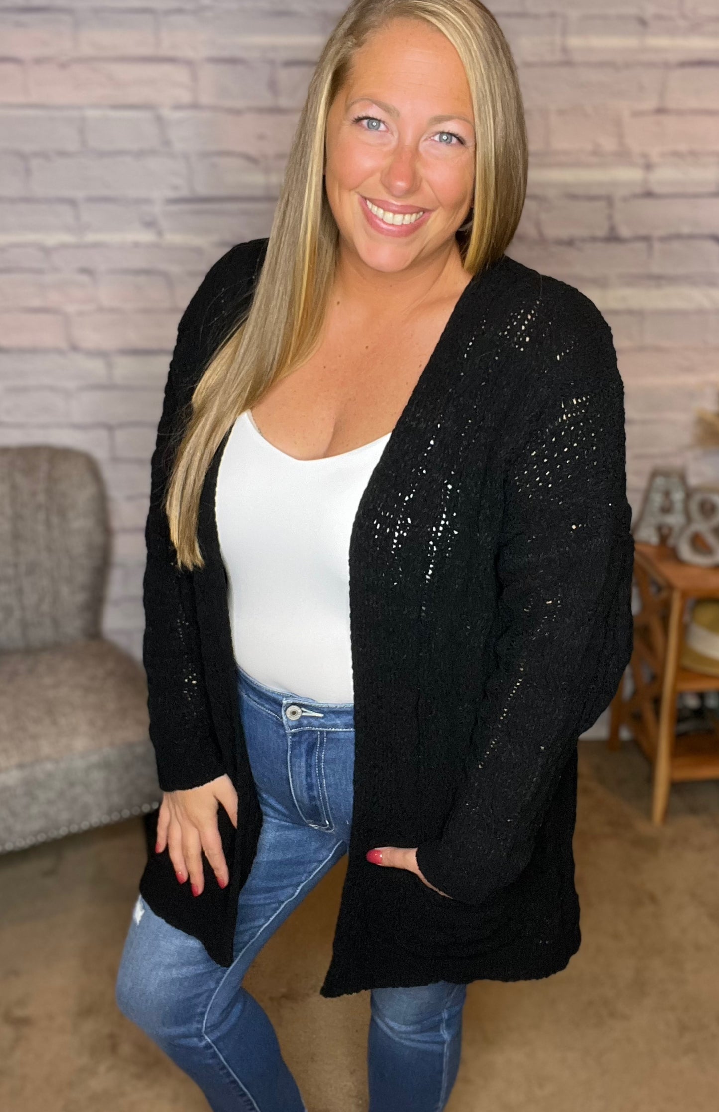 Cozy Black Cable Knit Cardi