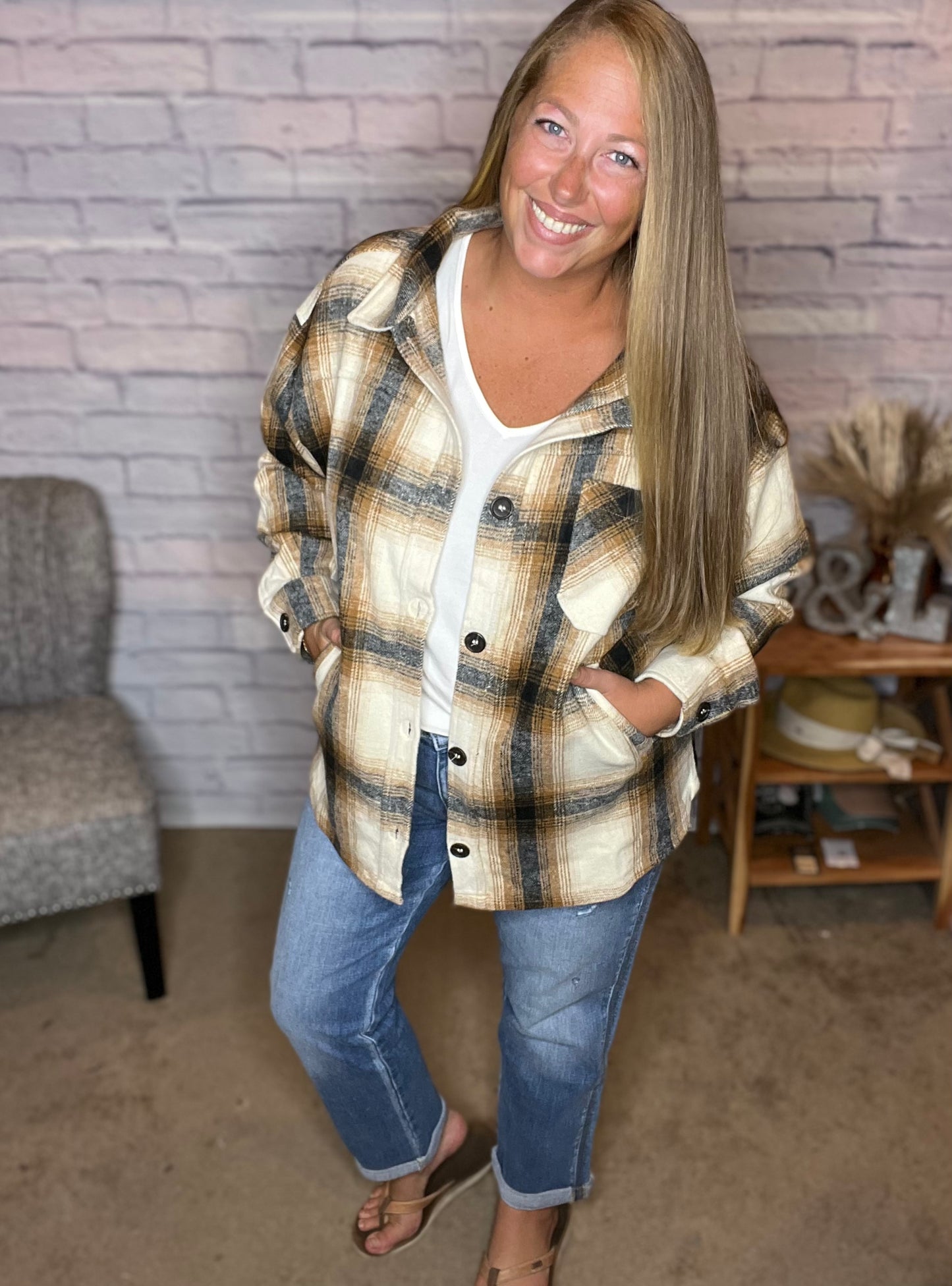 Oversized Plaid Shacket with Pockets! 2 Color Options!