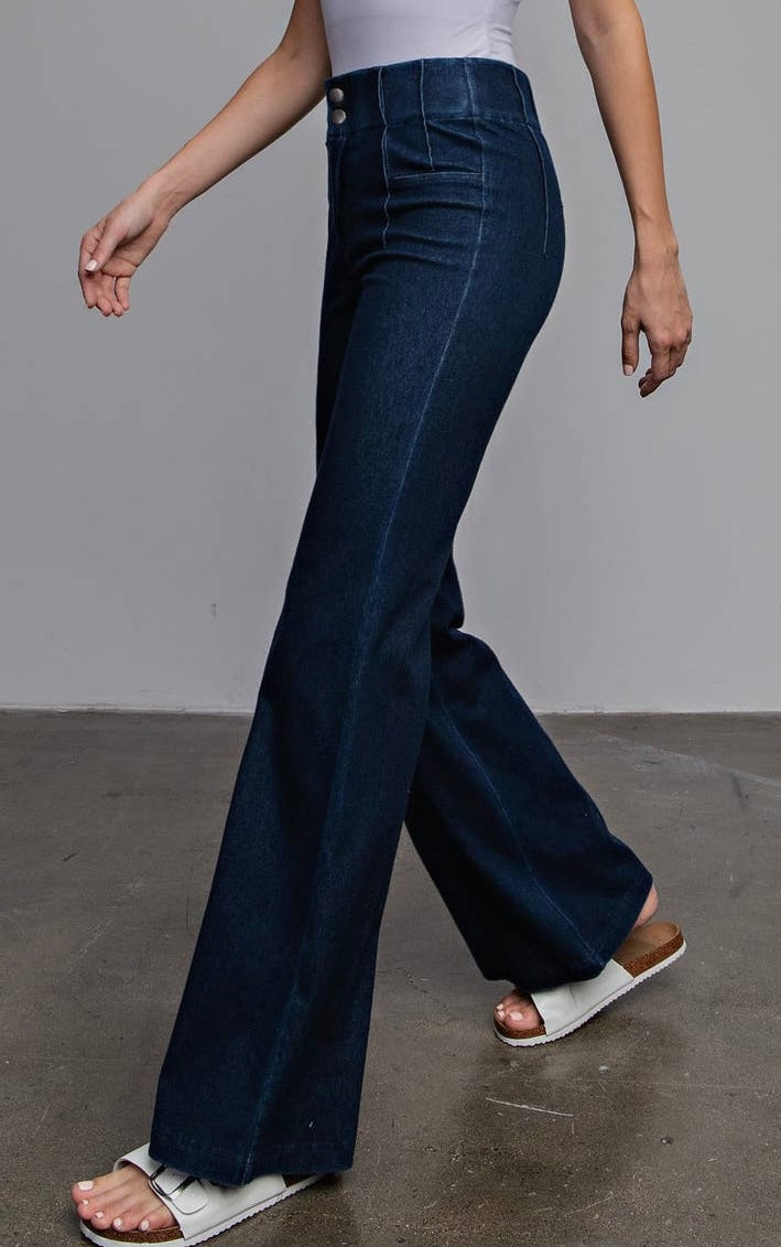 Cotton Stretch Twill Flared Pintuck Pants