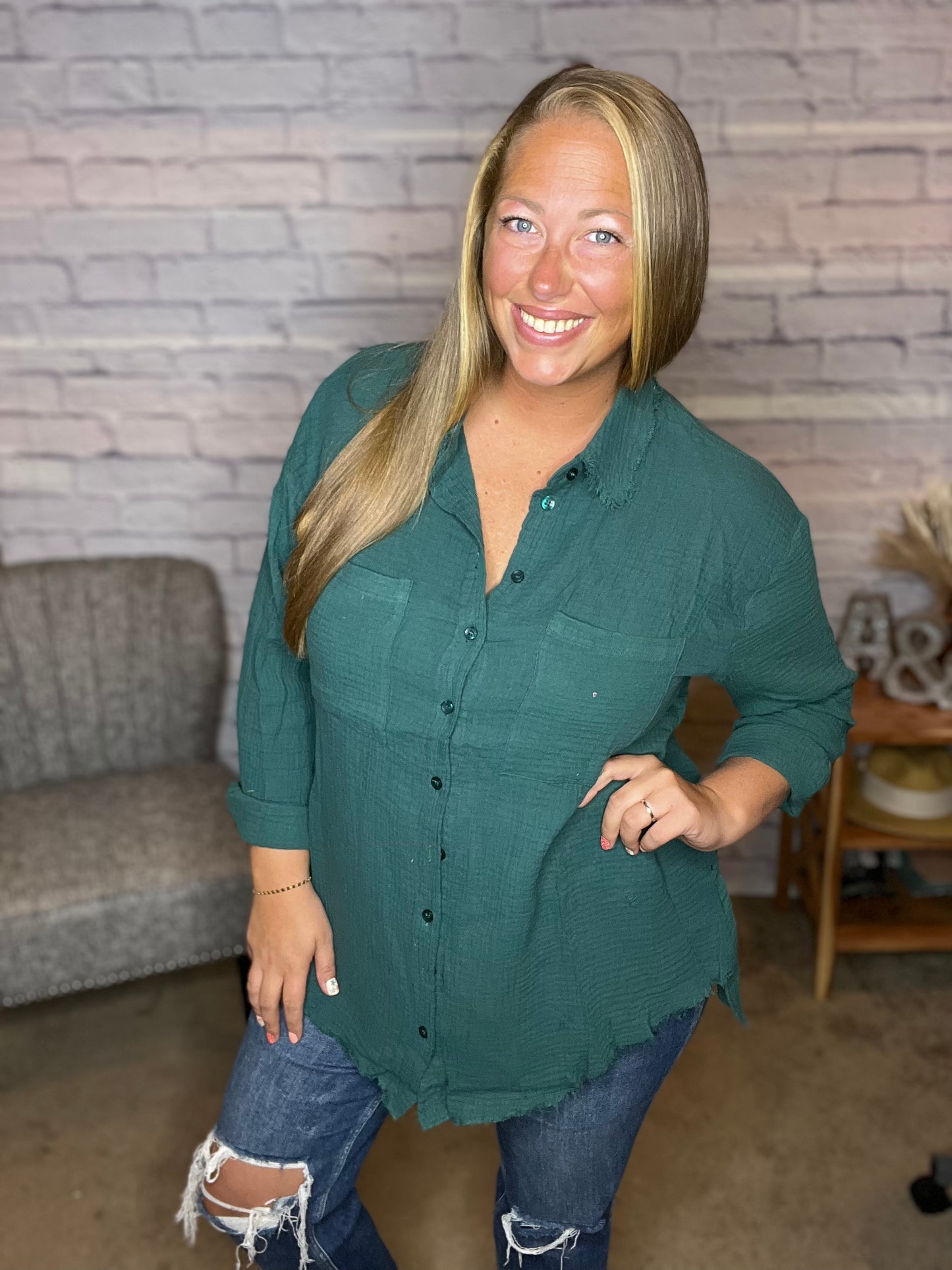 Eagles Green Long Sleeve Button Down Shirt