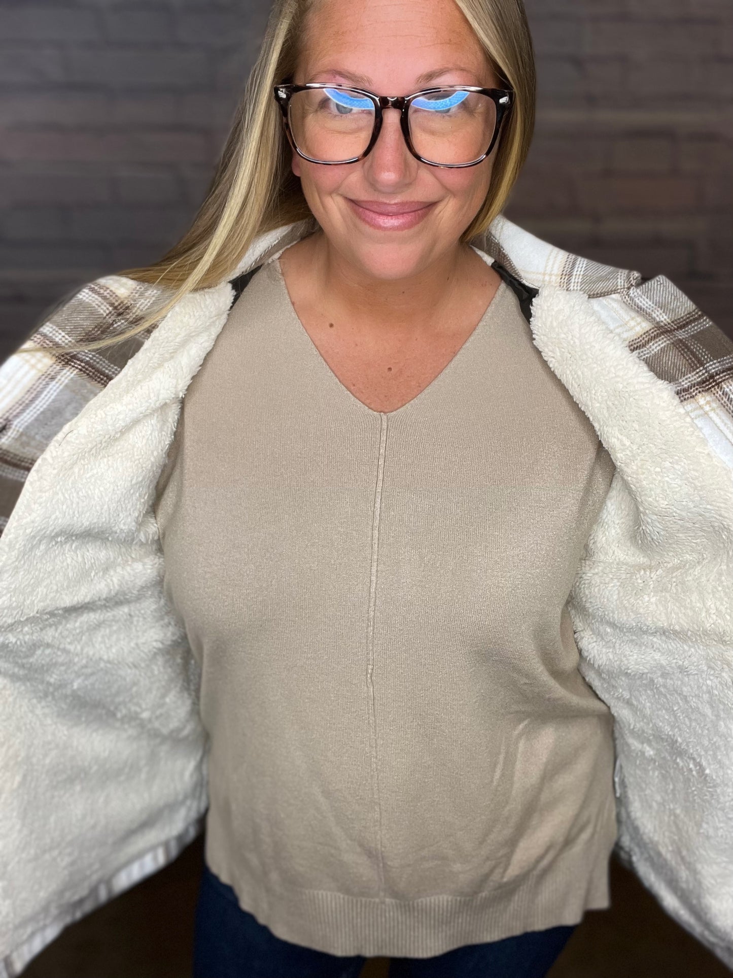 Plaid Shacket with Sherpa Lining