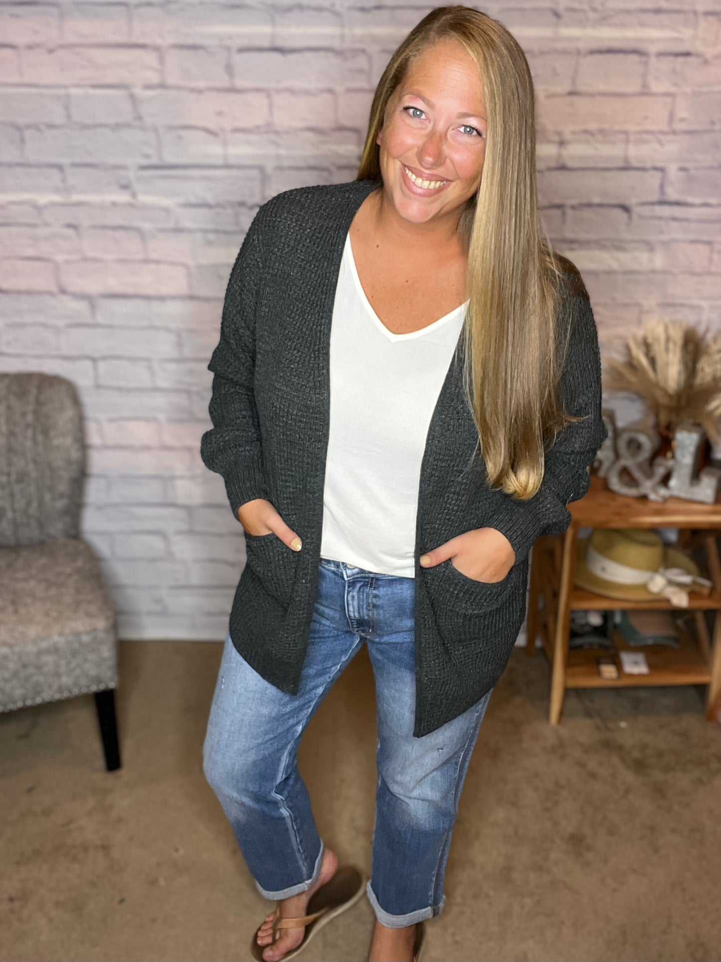 Charcoal Waffle Knit Cardi