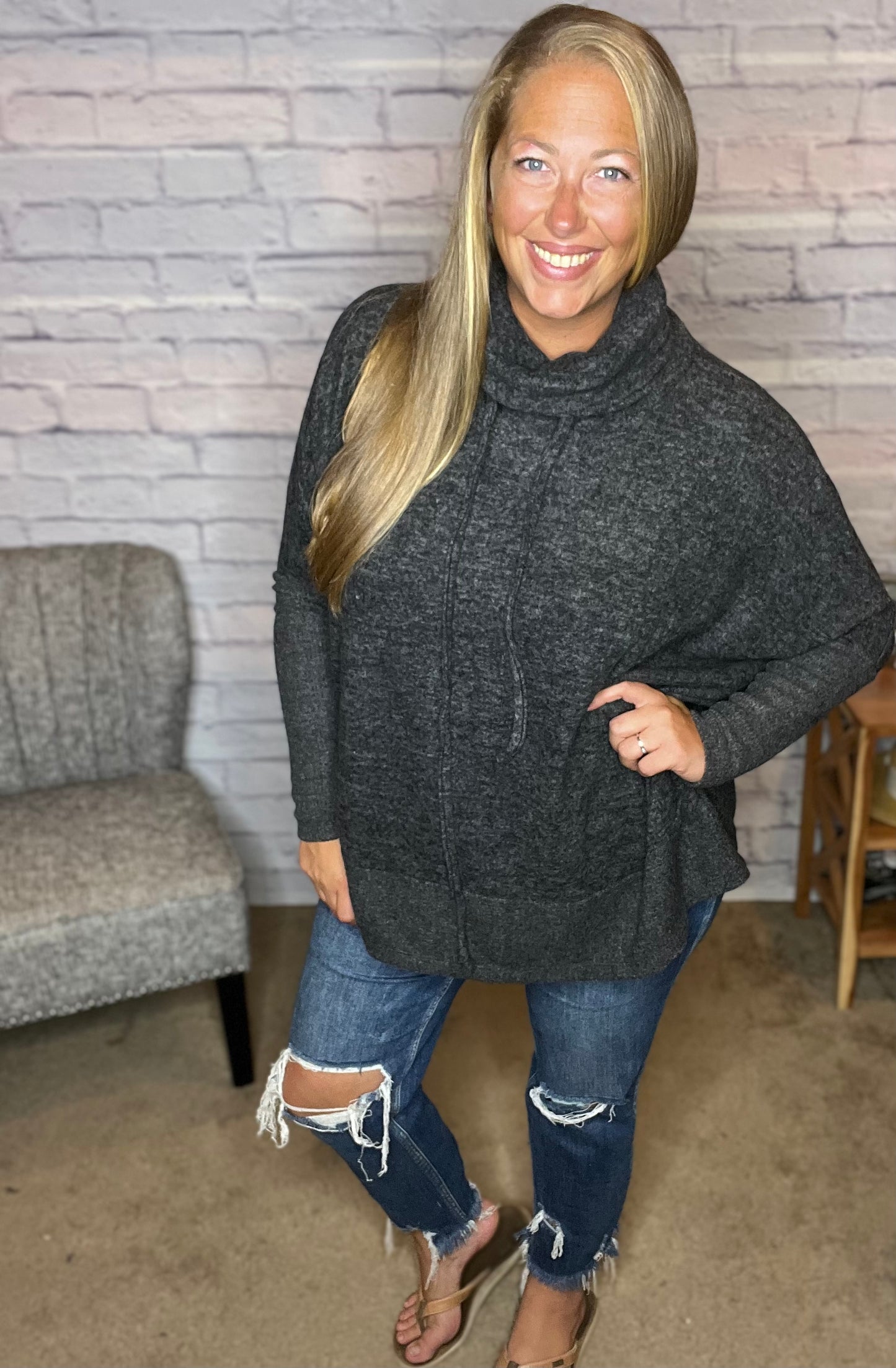 Brushed Melange Hacci Cowl Neck Sweater