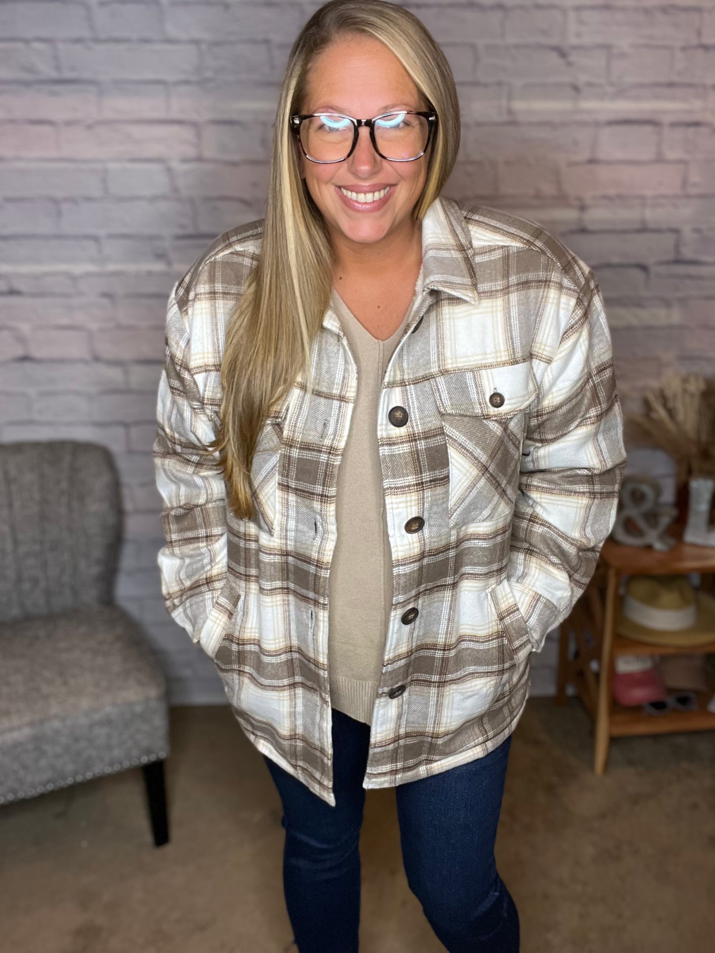 Plaid Shacket with Sherpa Lining