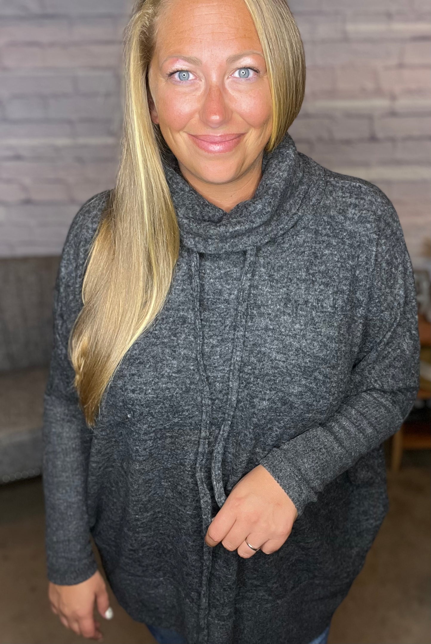 Brushed Melange Hacci Cowl Neck Sweater