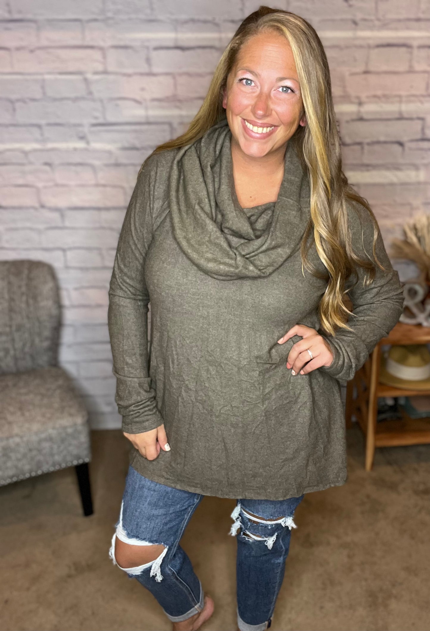 Brushed Knit Cowl Neck Sweater - 3 Color Options!