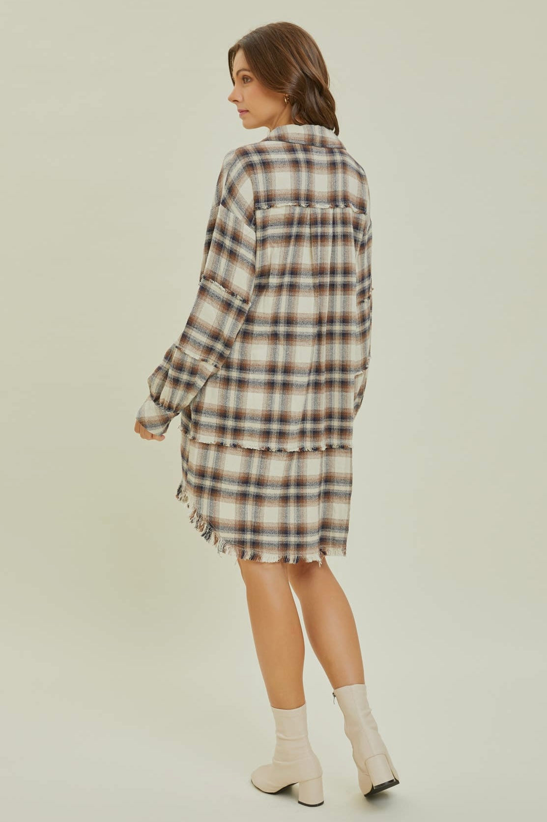 Washed Plaid Button-Down Shirt Dress/Layer