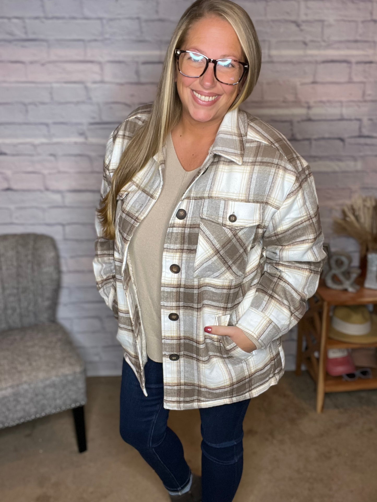 Plaid Shacket with Sherpa Lining