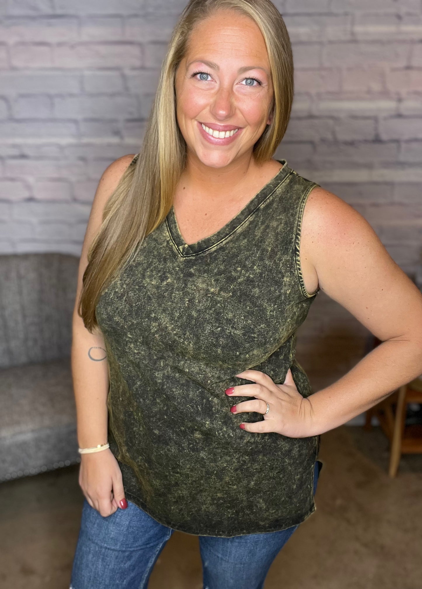 Doorbuster! Mineral Wash Sleeveless V-Neck Tunic with Side Slits - 5 Colors!