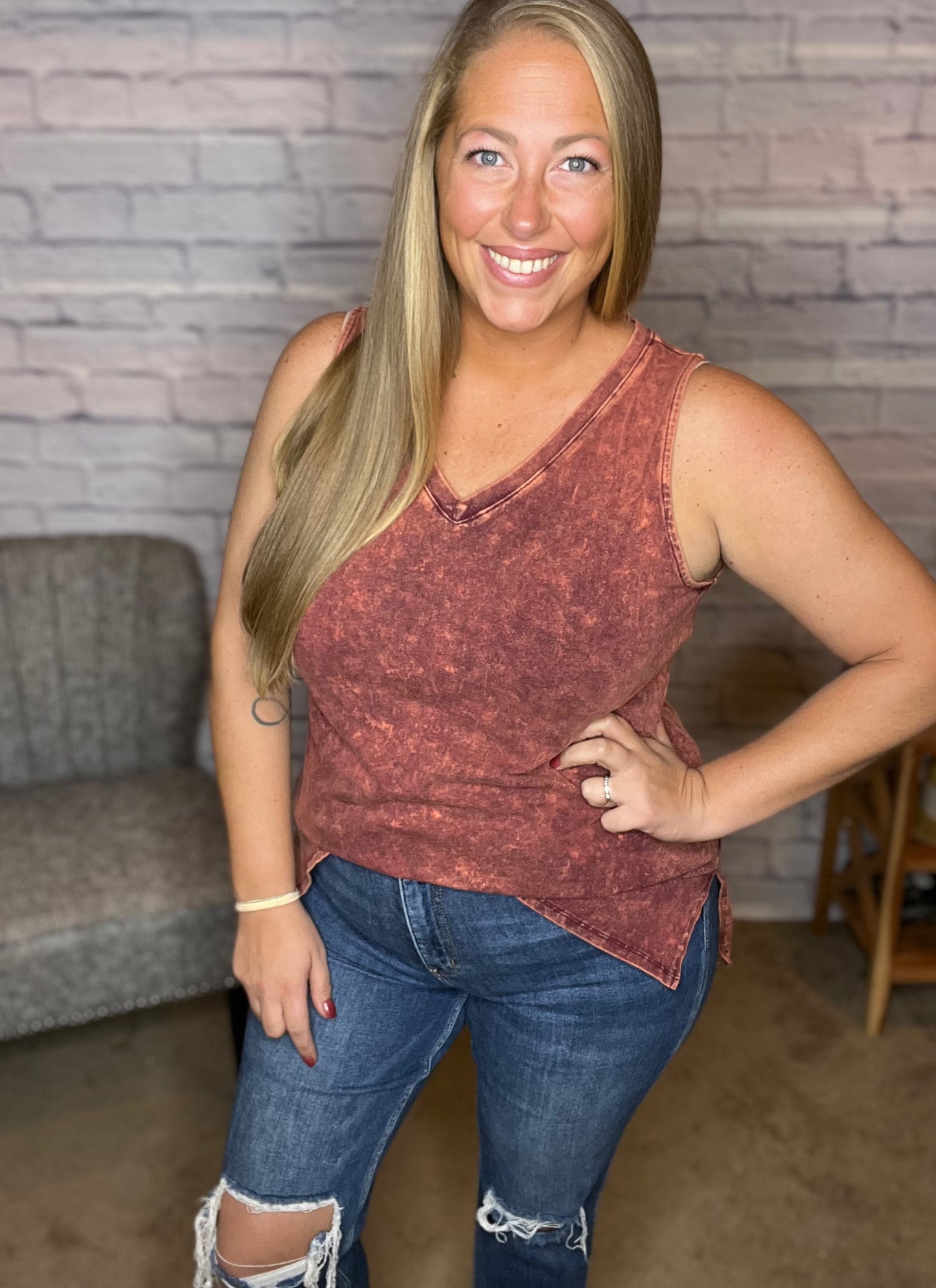 Doorbuster! Mineral Wash Sleeveless V-Neck Tunic with Side Slits - 5 Colors!