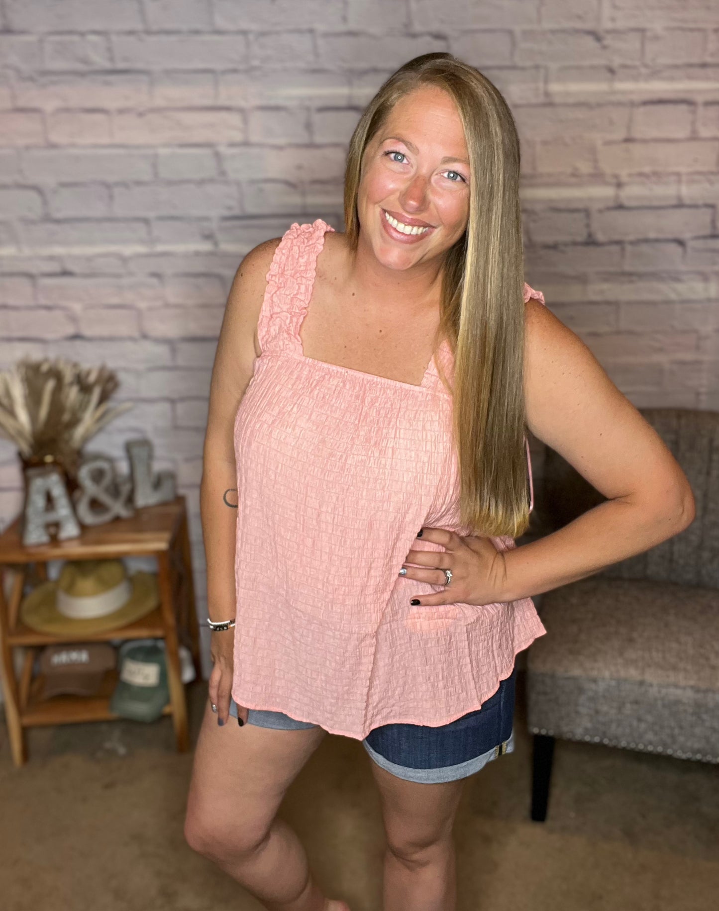 Textured Fabric Shirred Straps Summer Babydoll Top - 2 COLORS!