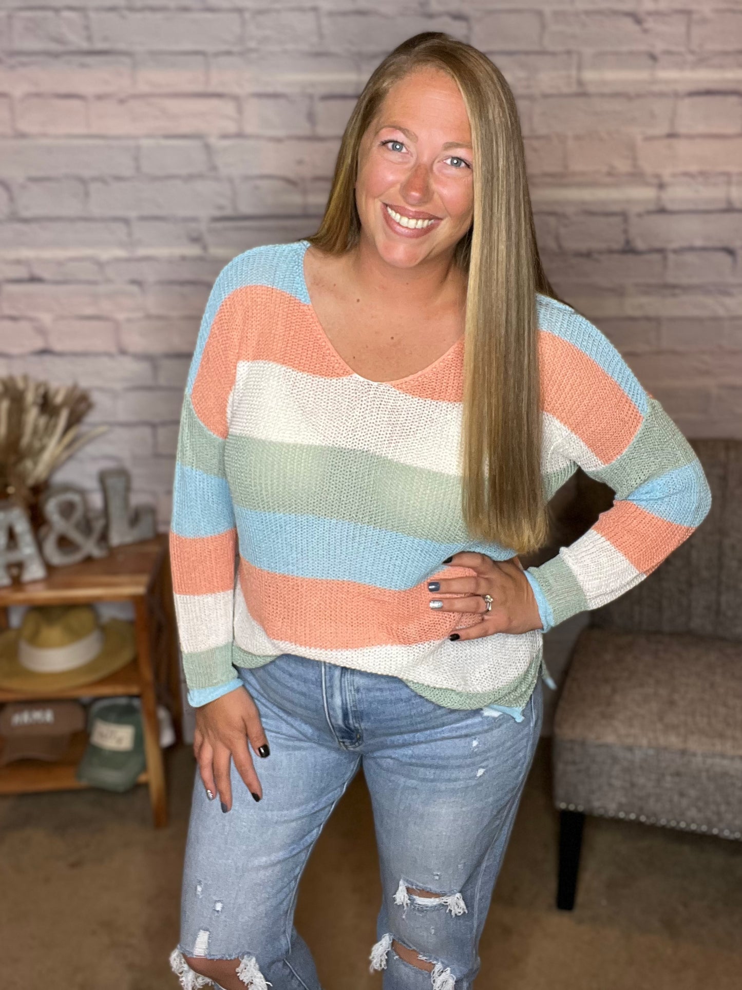 Colorblock Striped Sheer Light Sweater