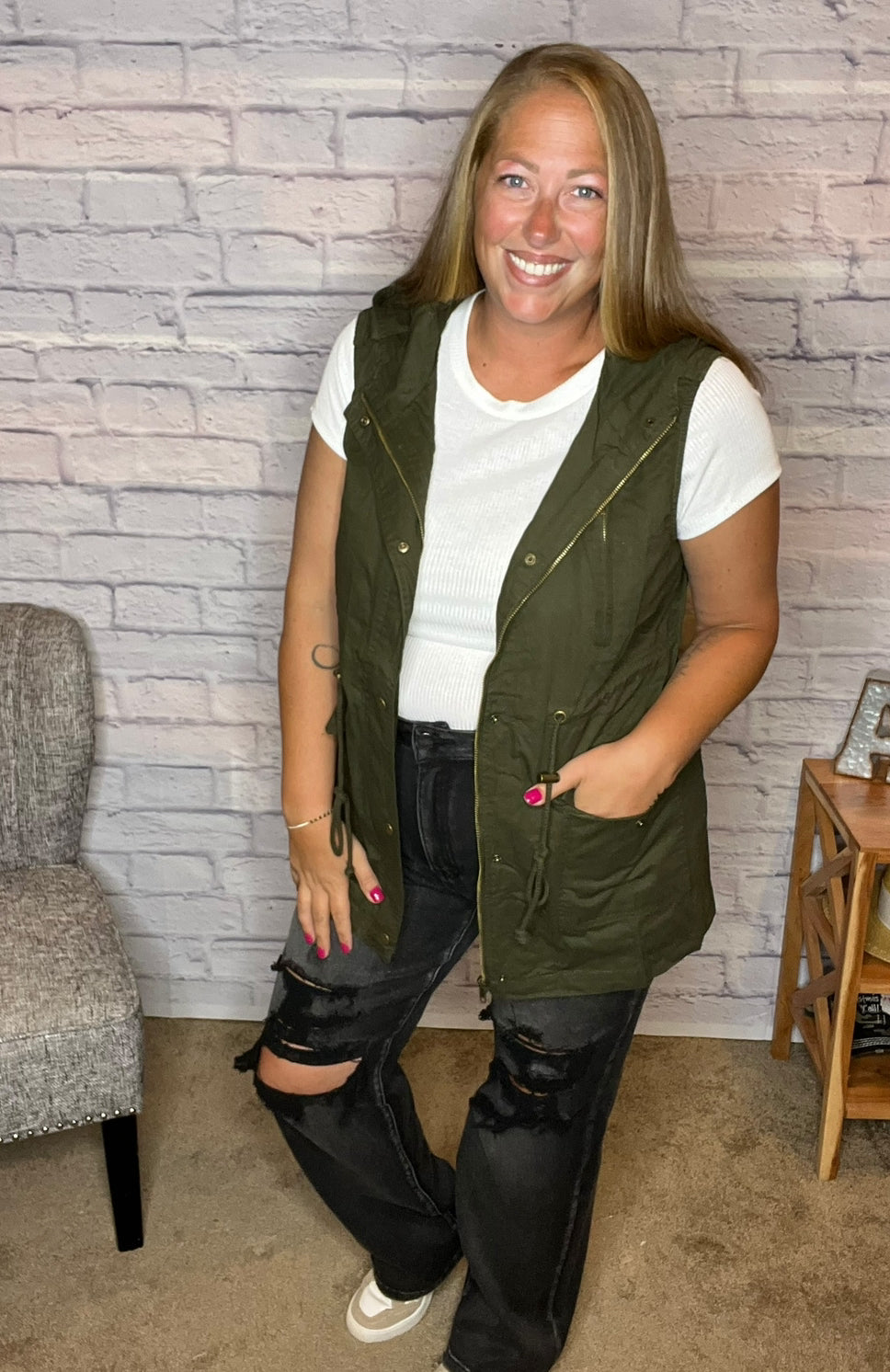 Zenana More To Come Military Hooded Vest