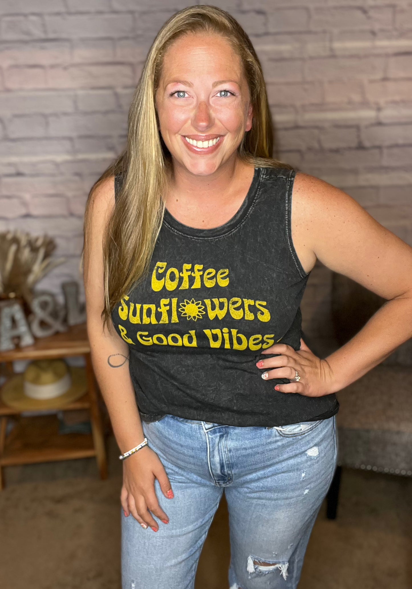 Coffee, Sunflowers & Good Vibes Tank Top by Oat Collective