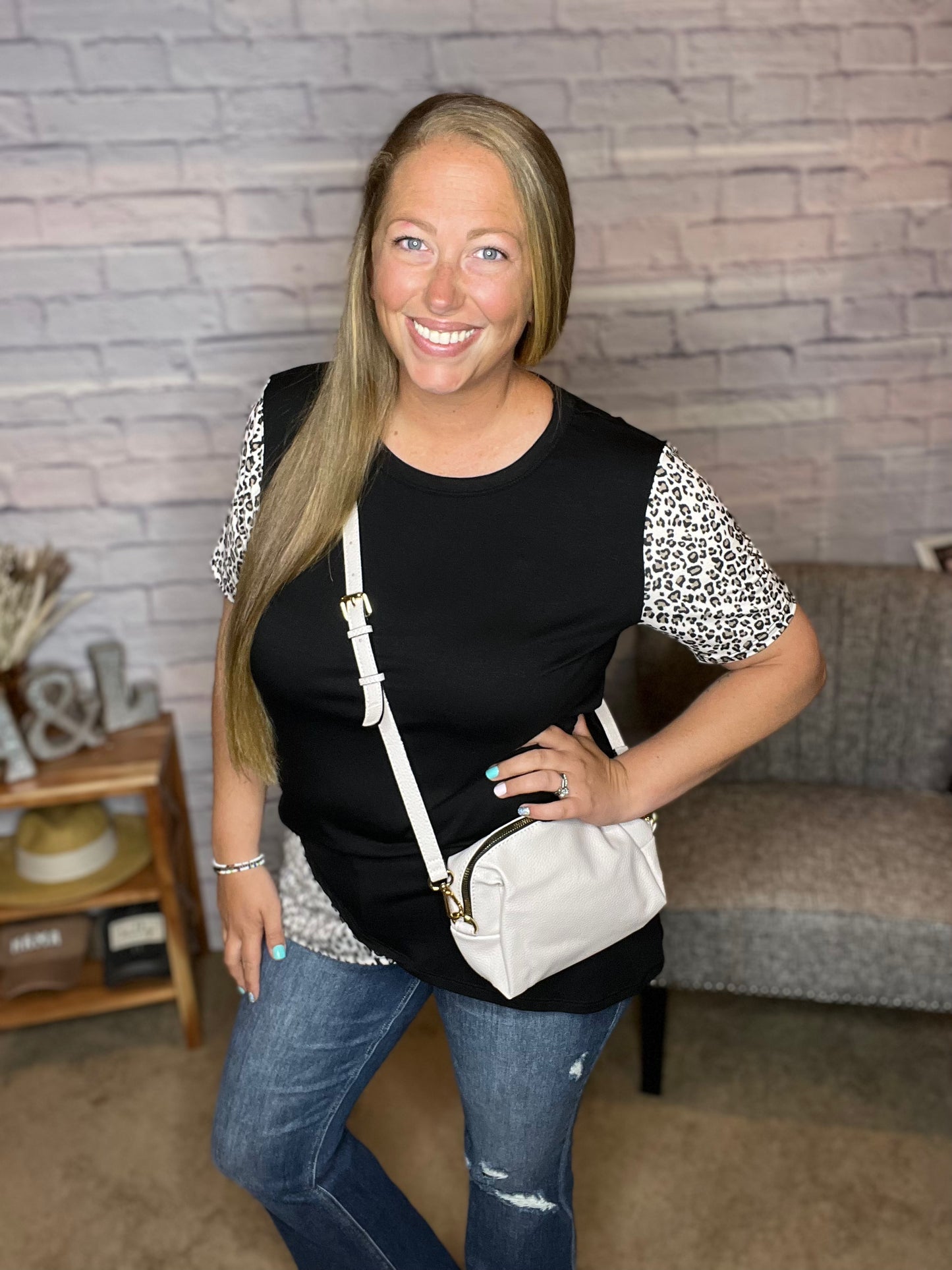 Heimish Animal Print Contrast Top