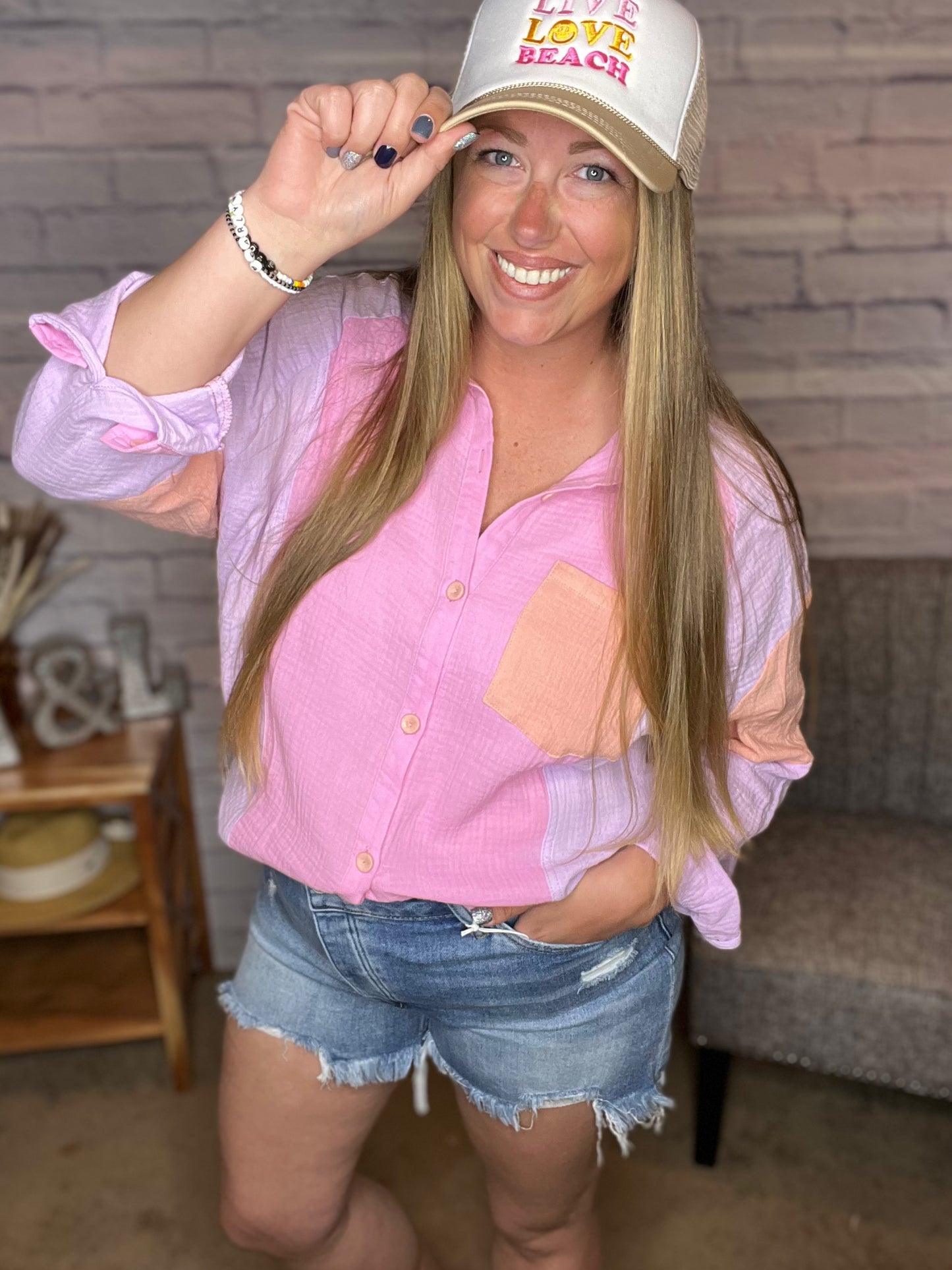 Color Block Button Down Top - 2 Colors Options!