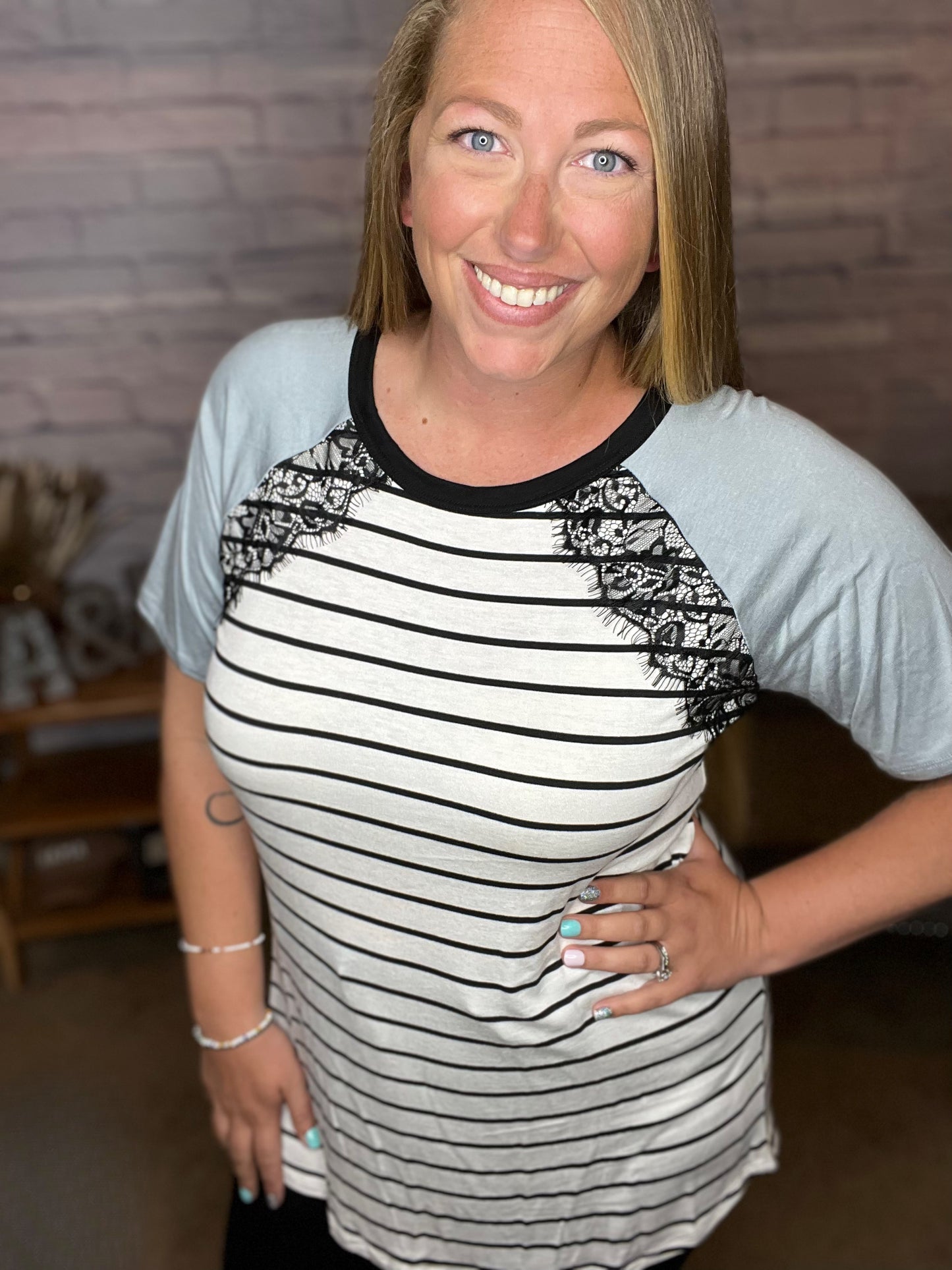 Stripes & Lace Contrast Tee