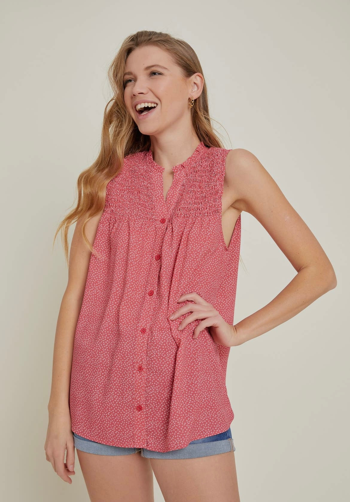 Ruffled Ditsy Floral Flare Shirt