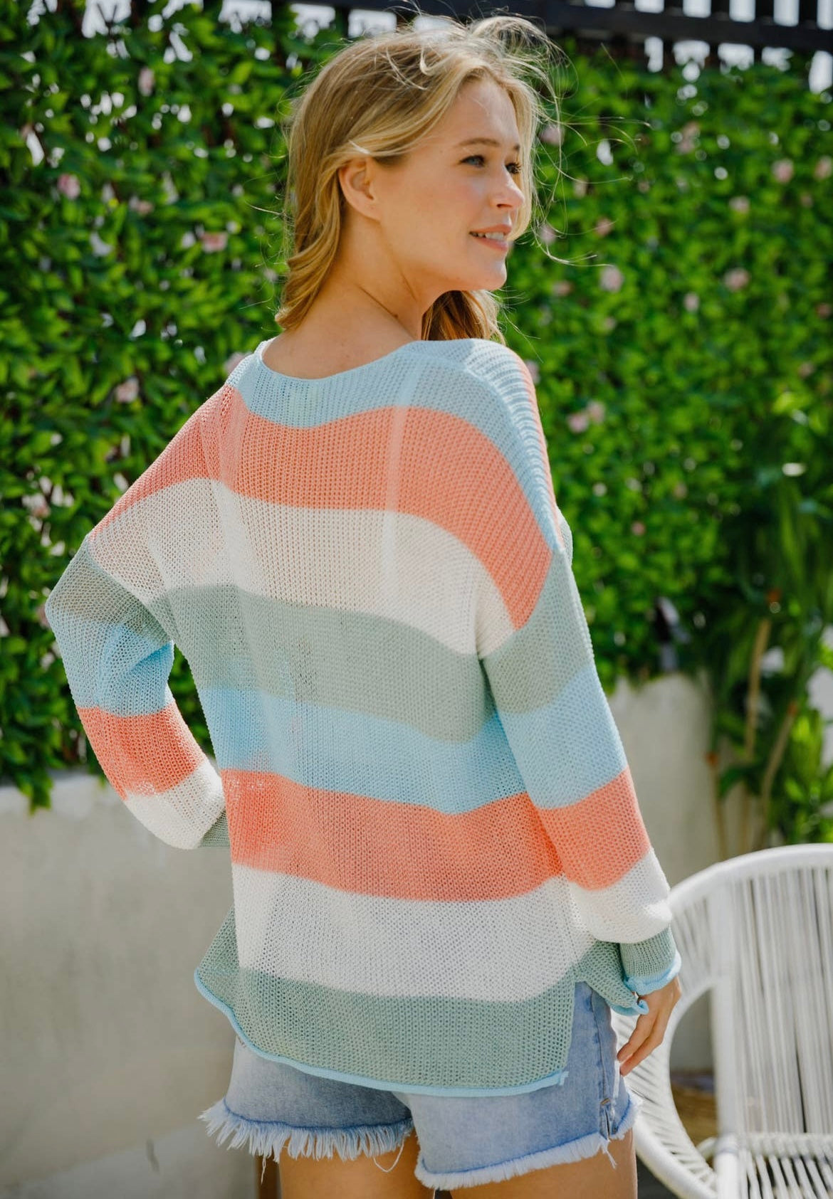 Colorblock Striped Sheer Light Sweater