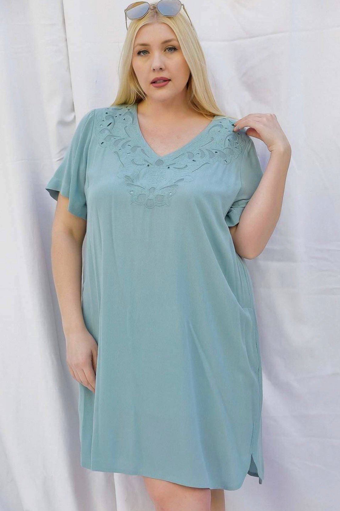 Solid Embroidered Tee Dress