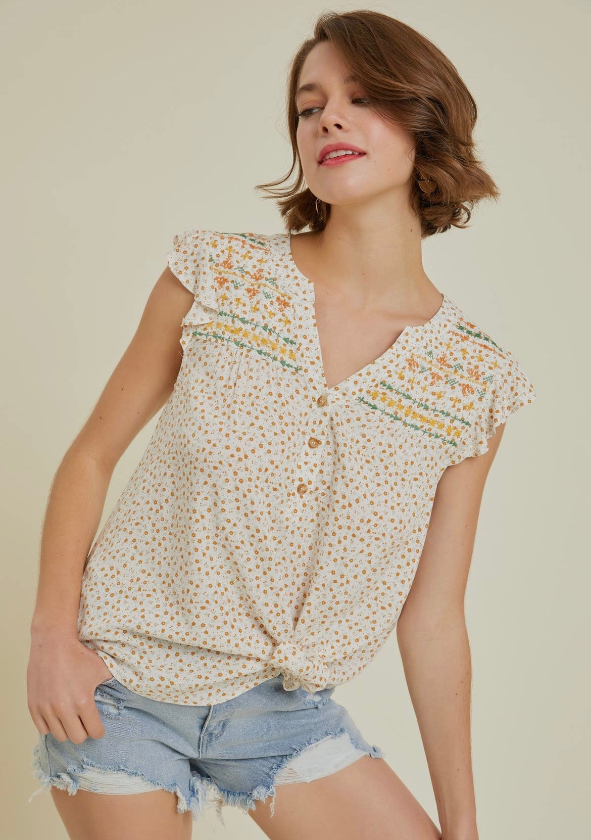 Ditsy Floral Embroidery Blouse