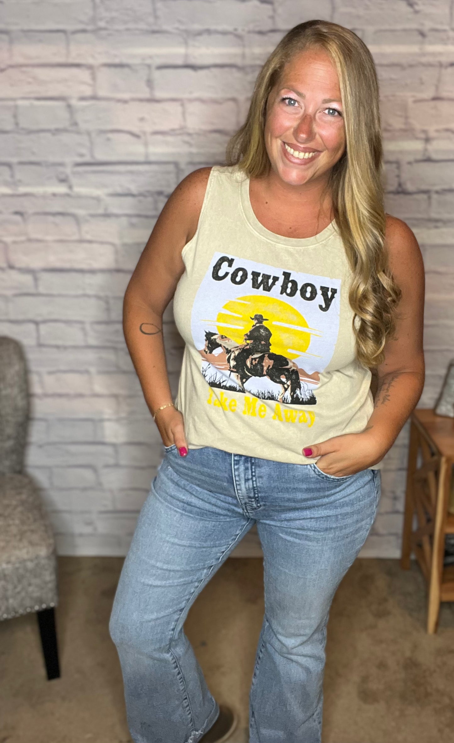 Cowboy Take Me Away Mineral Graphic Tank Top by Oat Collective