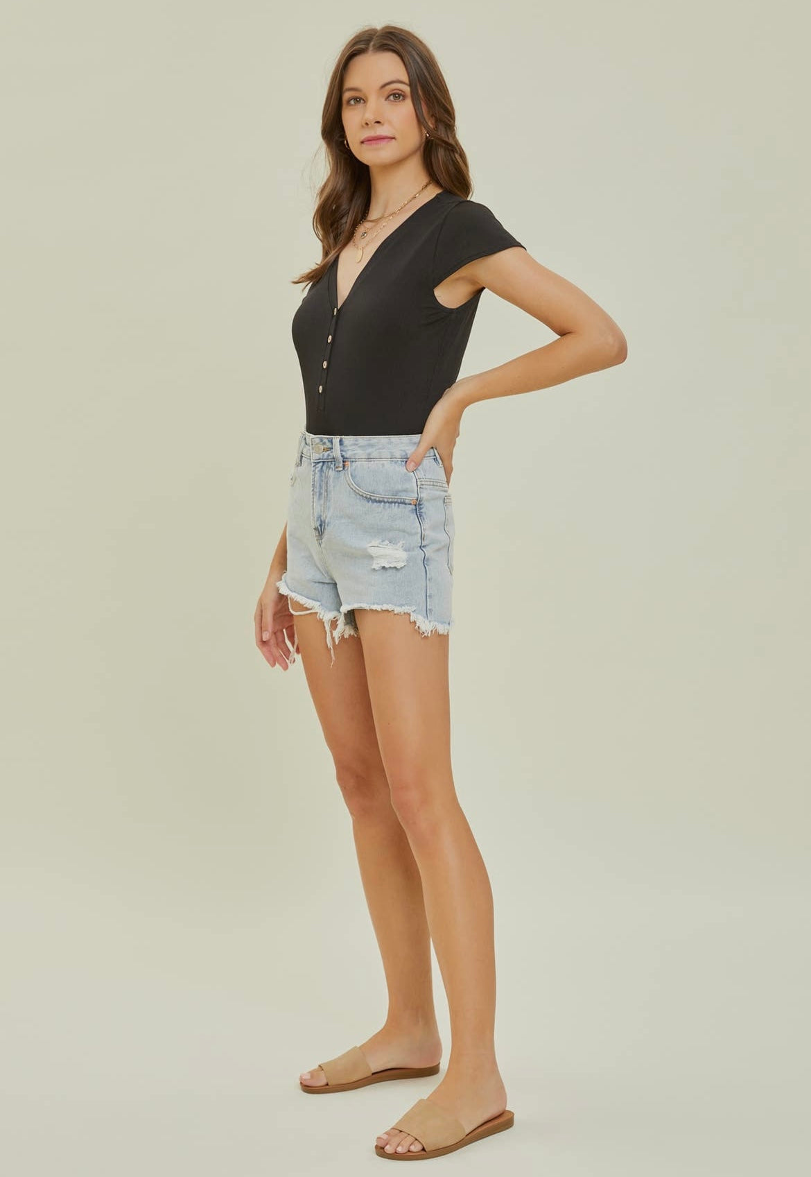Ribbed Bodycon Henley Bodysuit