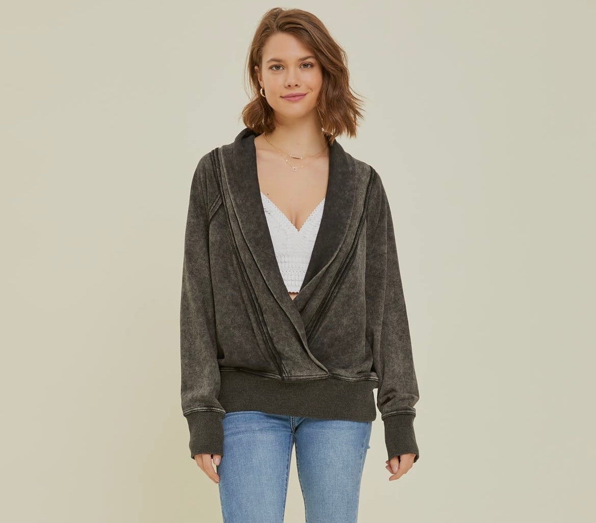 Western Washed French Terry Wrap Pullover