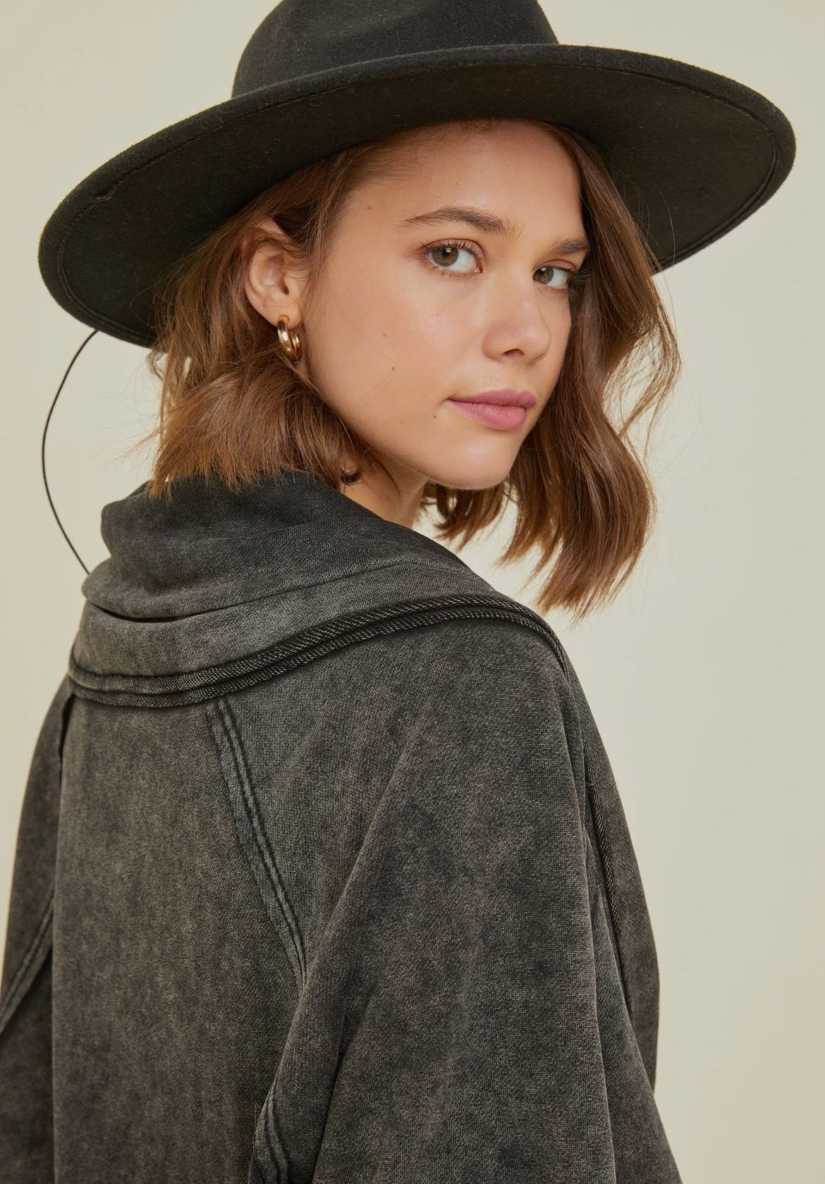 Western Washed French Terry Wrap Pullover