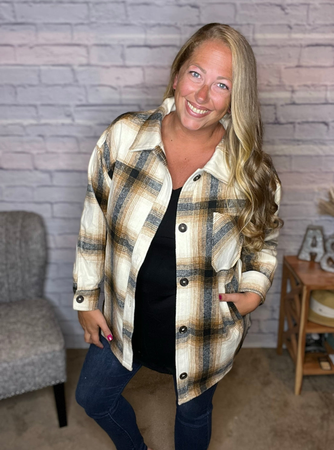 Oversized Plaid Shacket with Pockets! 2 Color Options!