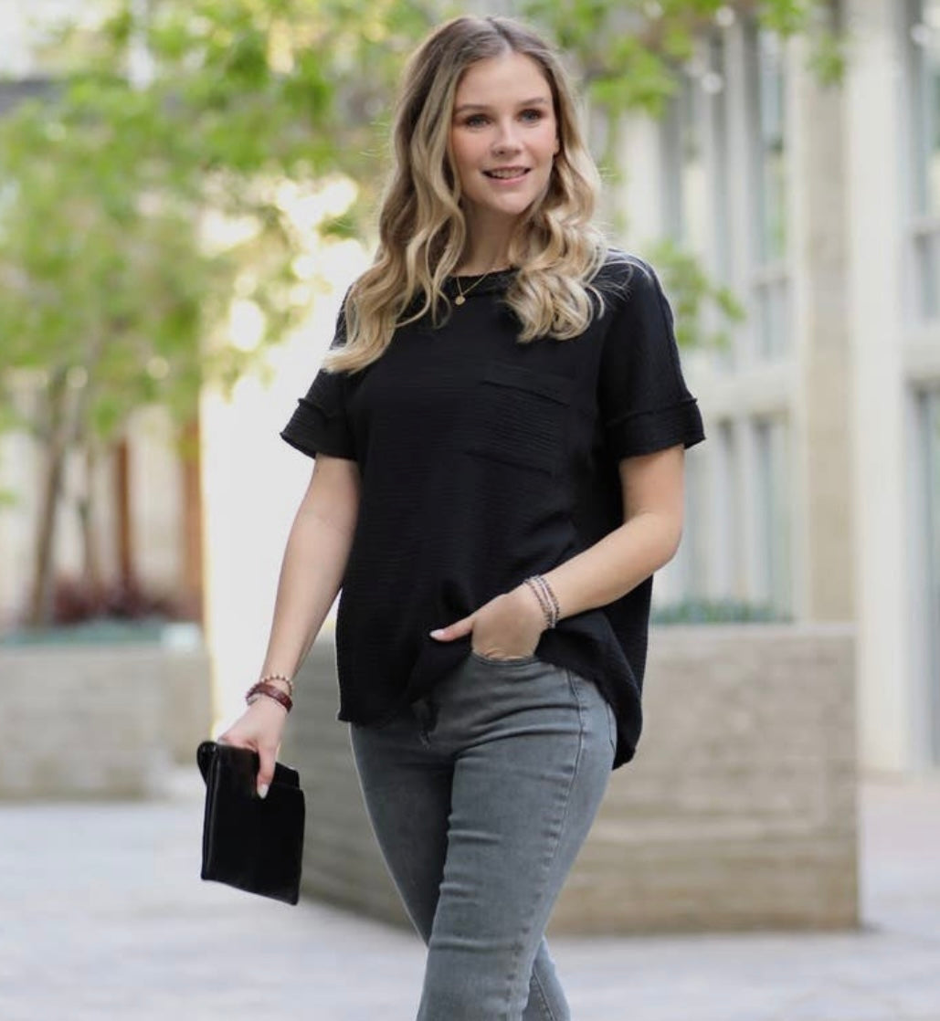 Double Gauze Raw Edge Boat Neck Top