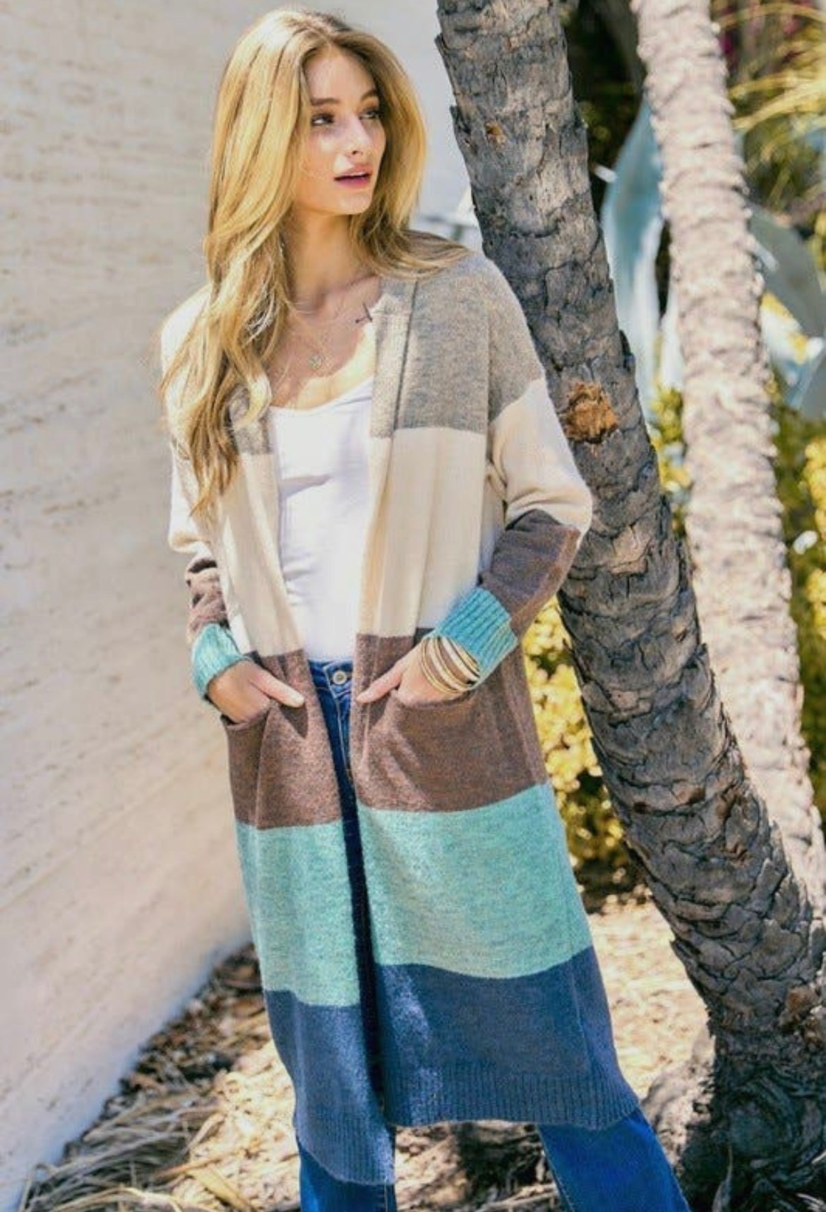 Colorblock Hoodie Longline Cardigan