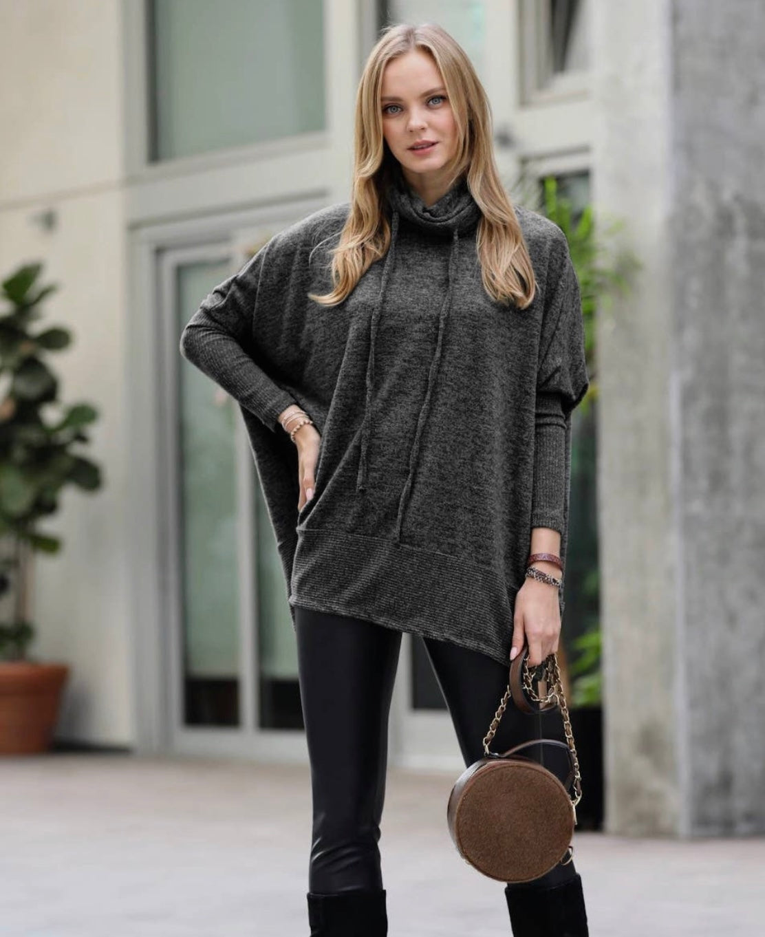 Brushed Melange Hacci Cowl Neck Sweater