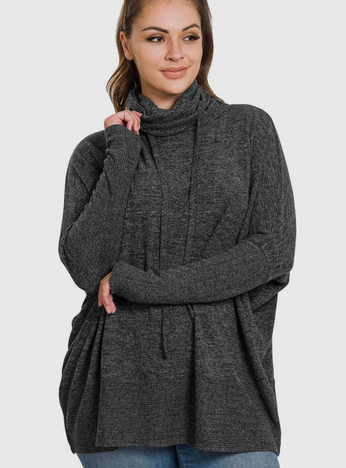 Brushed Melange Hacci Cowl Neck Sweater