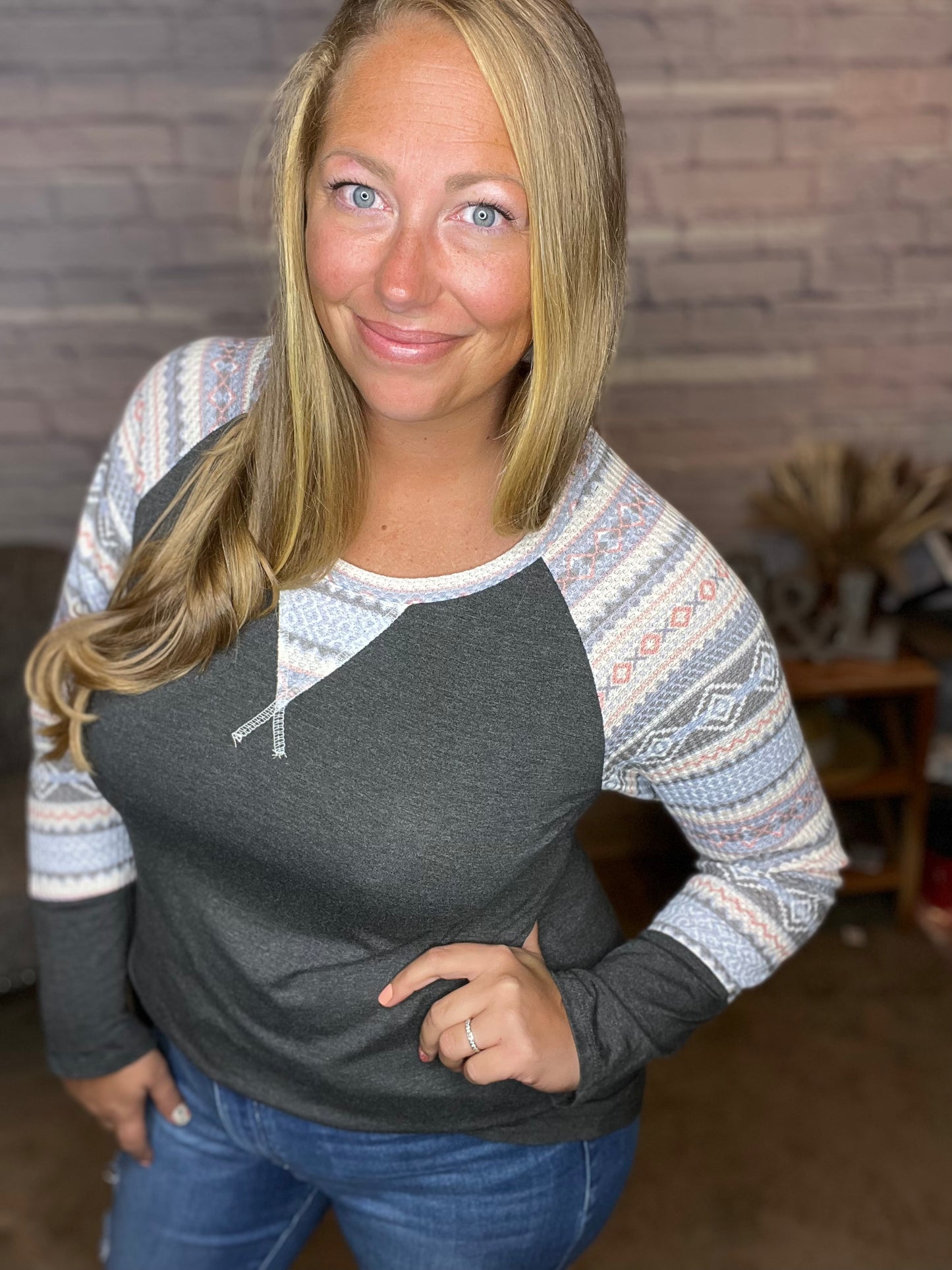 Charming Retreat Aztec Sleeve Top