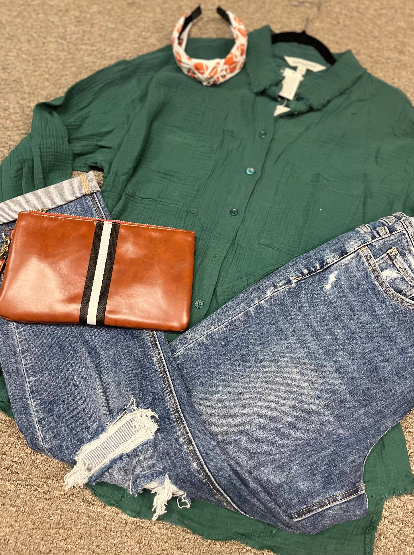 Eagles Green Long Sleeve Button Down Shirt