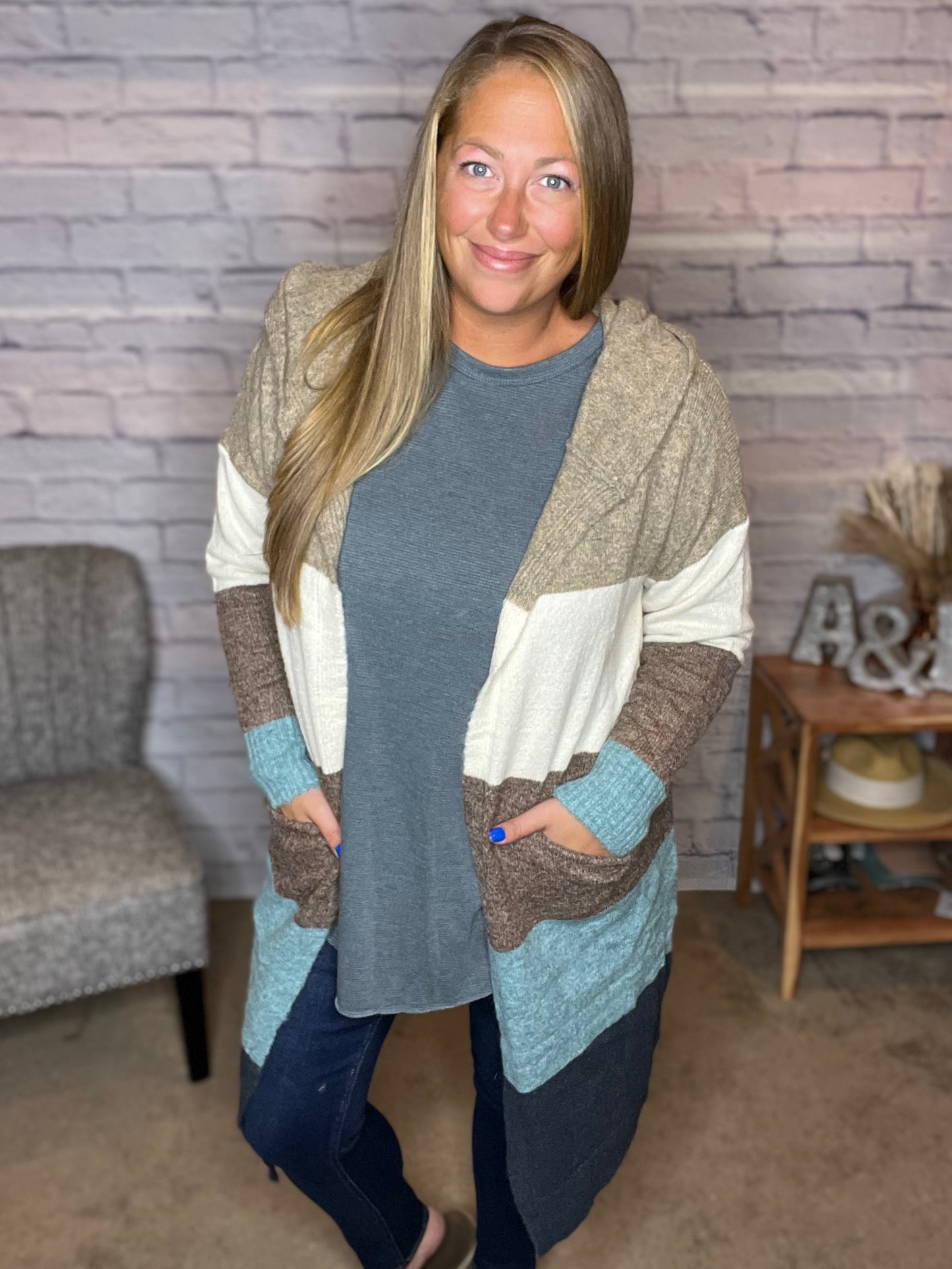 Colorblock Hoodie Longline Cardigan