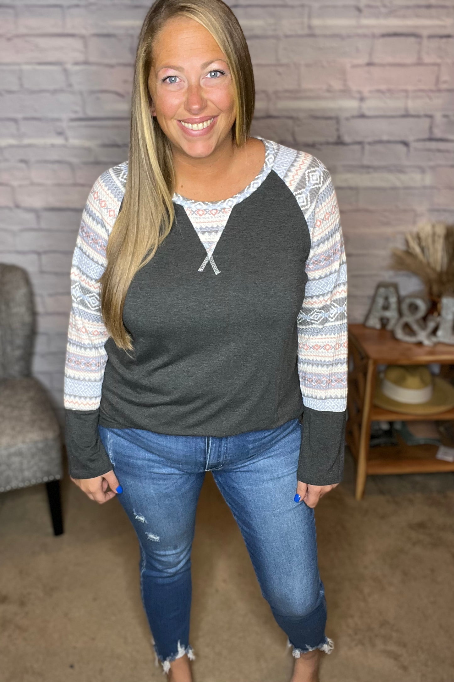 Charming Retreat Aztec Sleeve Top