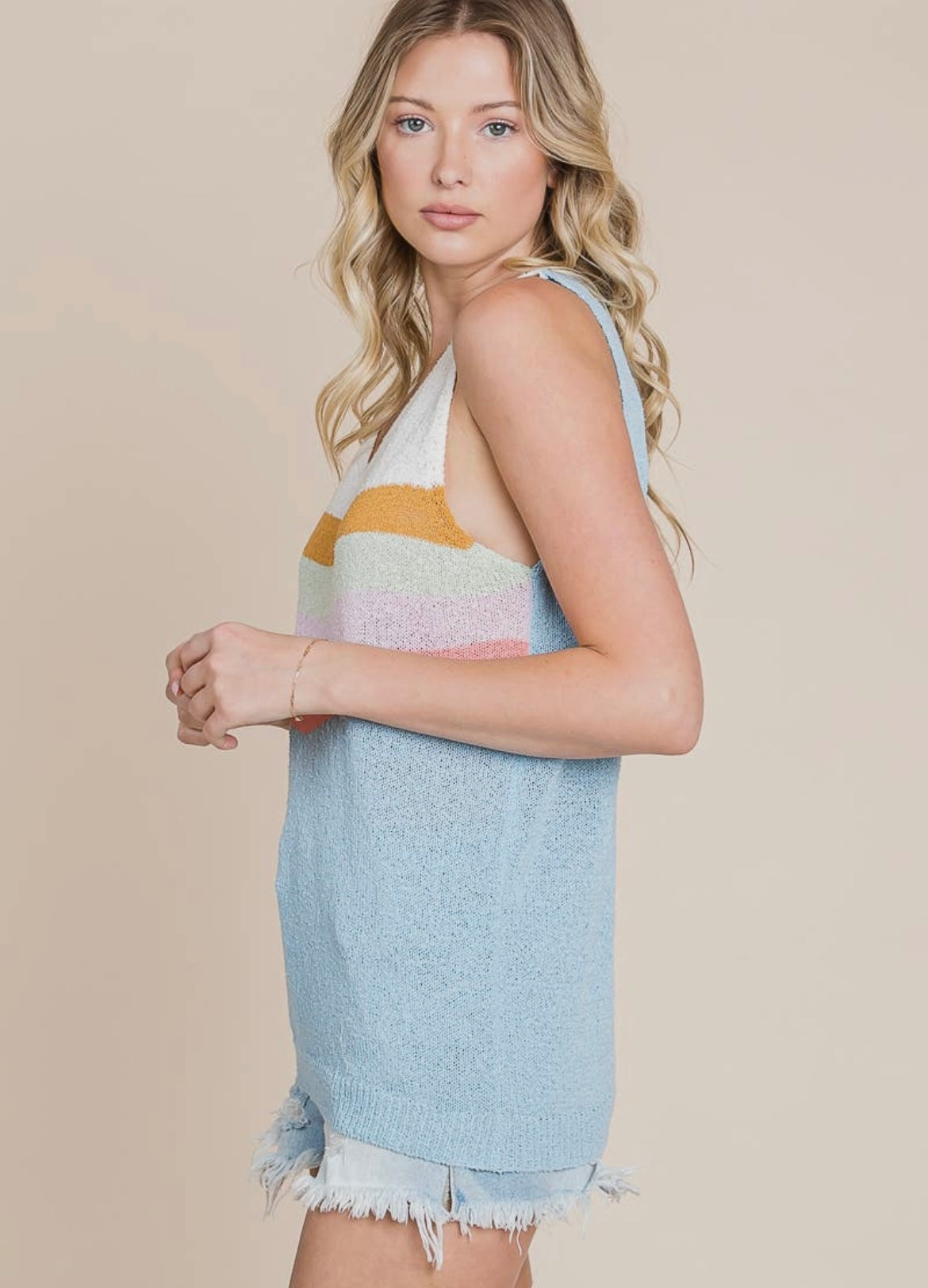 Color Block Lightweight Sweater Tank Top