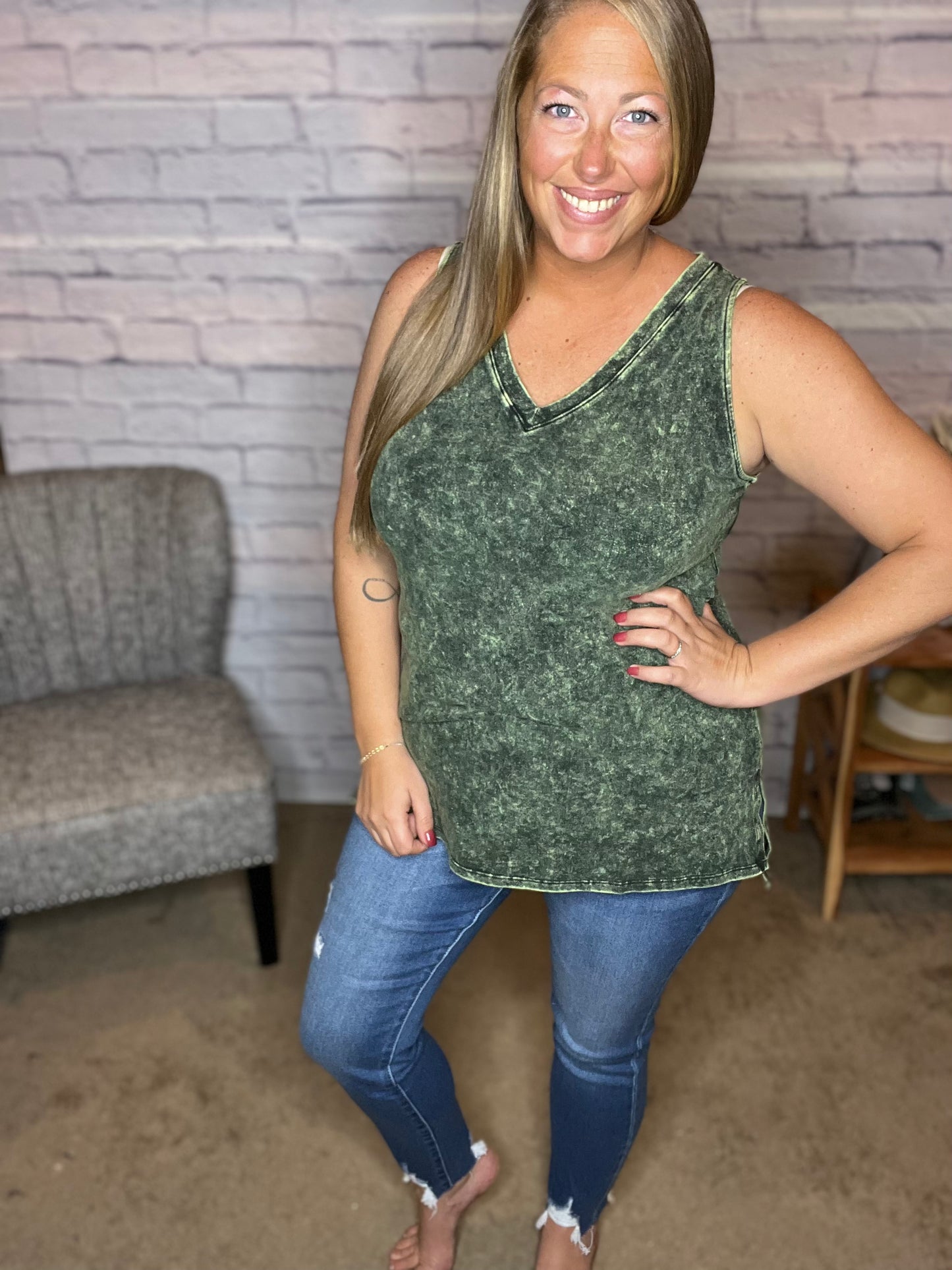 Doorbuster! Mineral Wash Sleeveless V-Neck Tunic with Side Slits - 5 Colors!