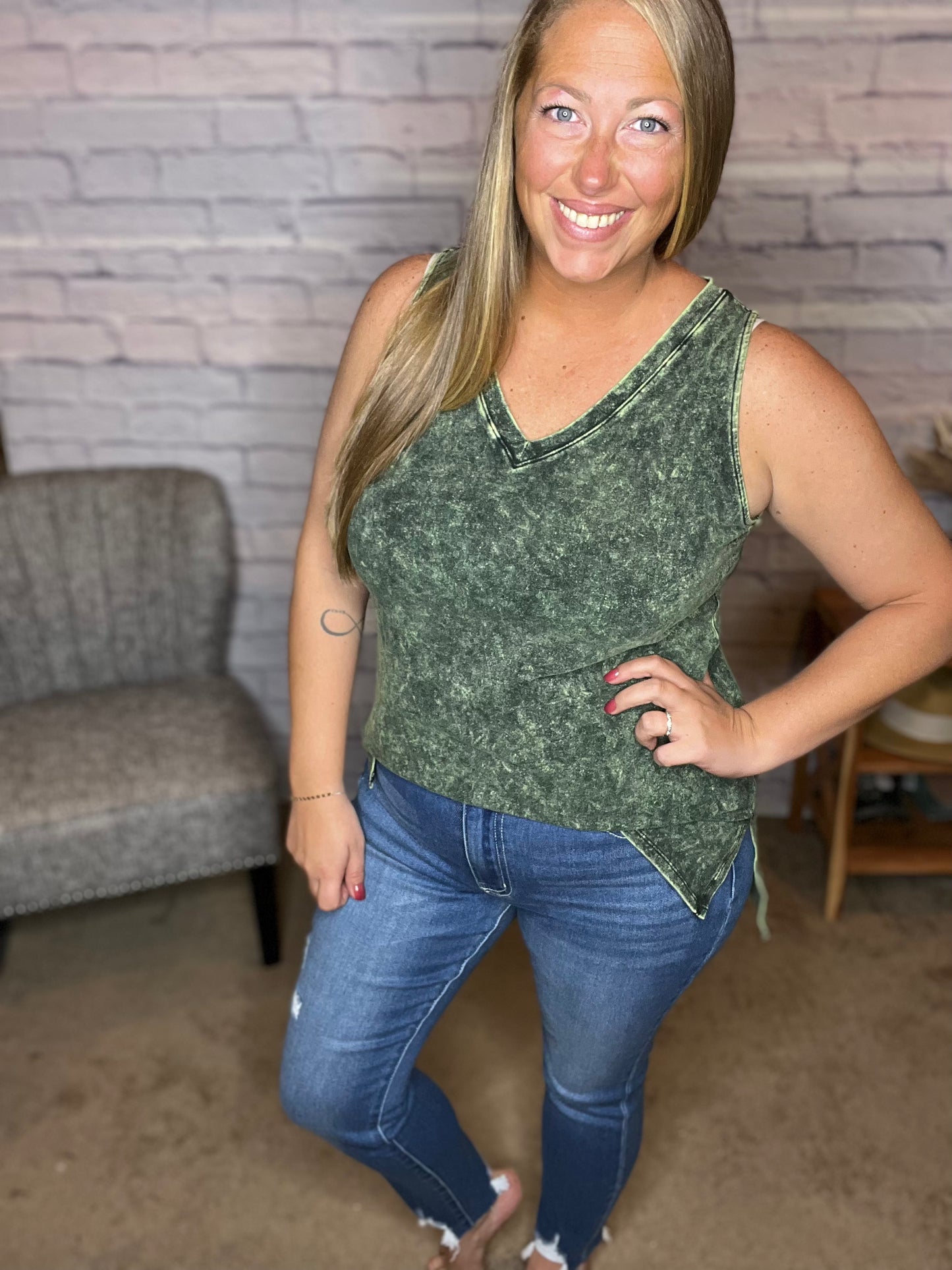 Doorbuster! Mineral Wash Sleeveless V-Neck Tunic with Side Slits - 5 Colors!