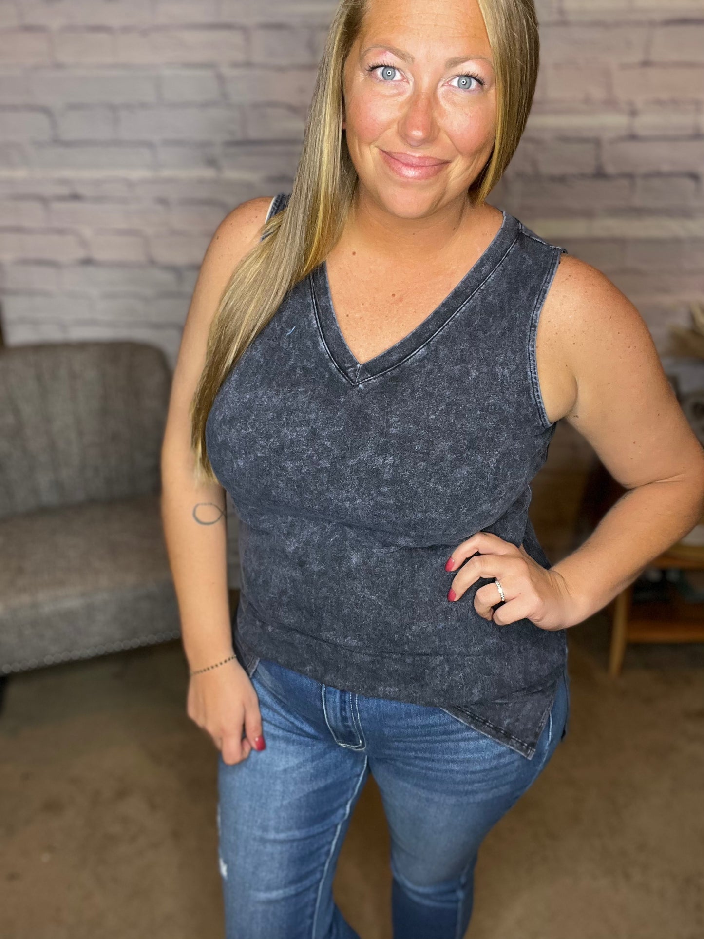 Doorbuster! Mineral Wash Sleeveless V-Neck Tunic with Side Slits - 5 Colors!