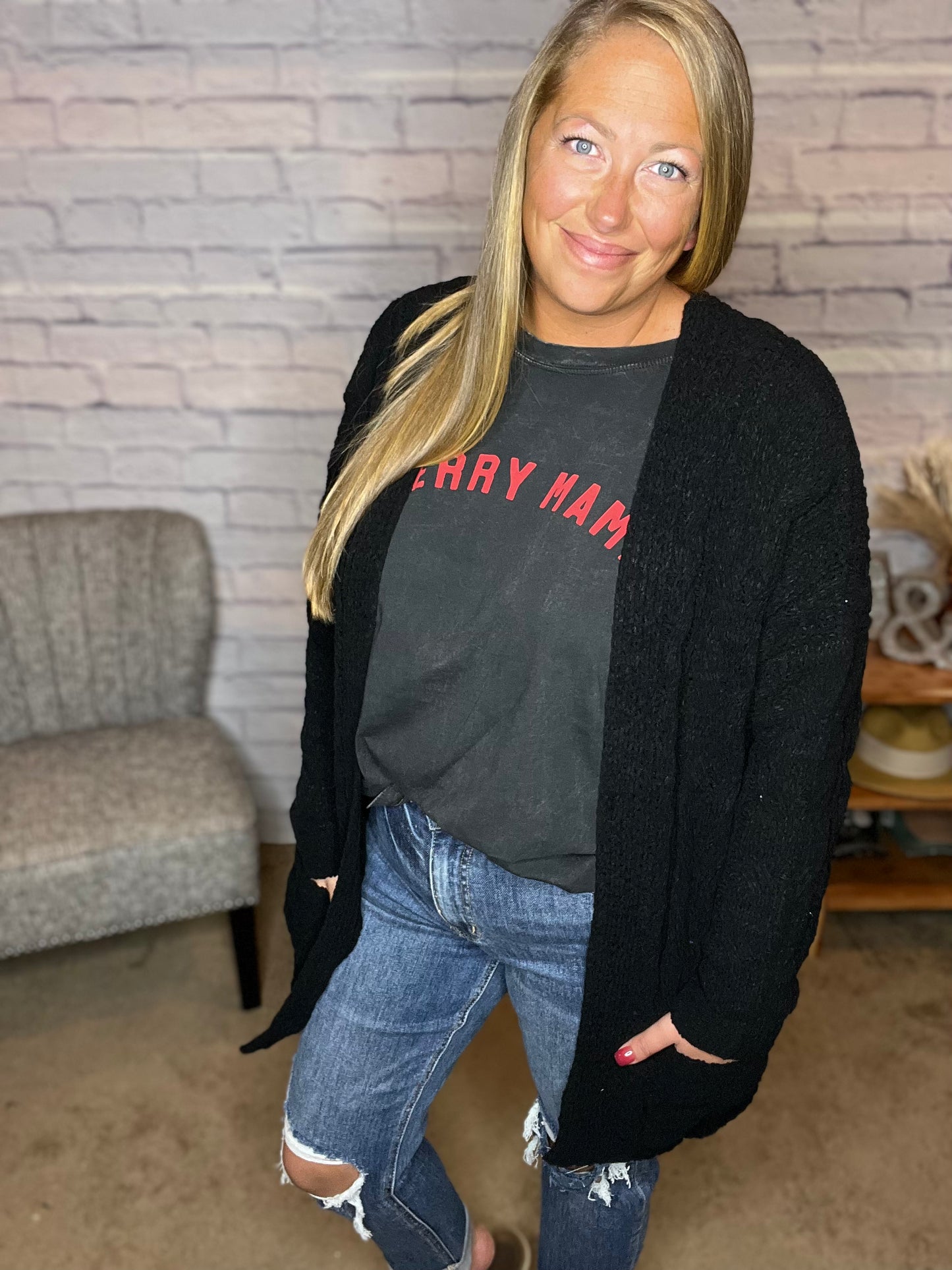 Cozy Black Cable Knit Cardi