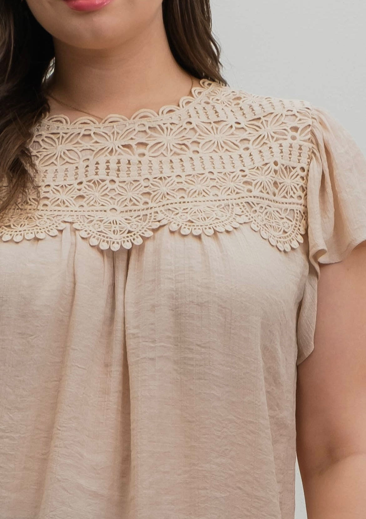 Lace Contrast Woven Top
