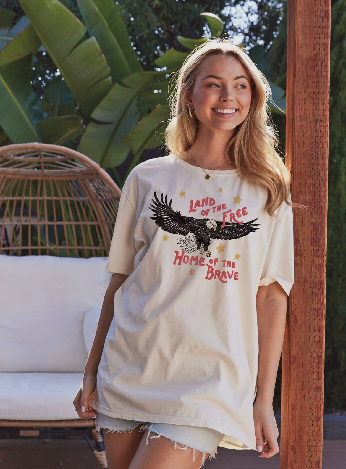Land of the Free Home of the Brave Oversized Graphic Top by Oat Collective