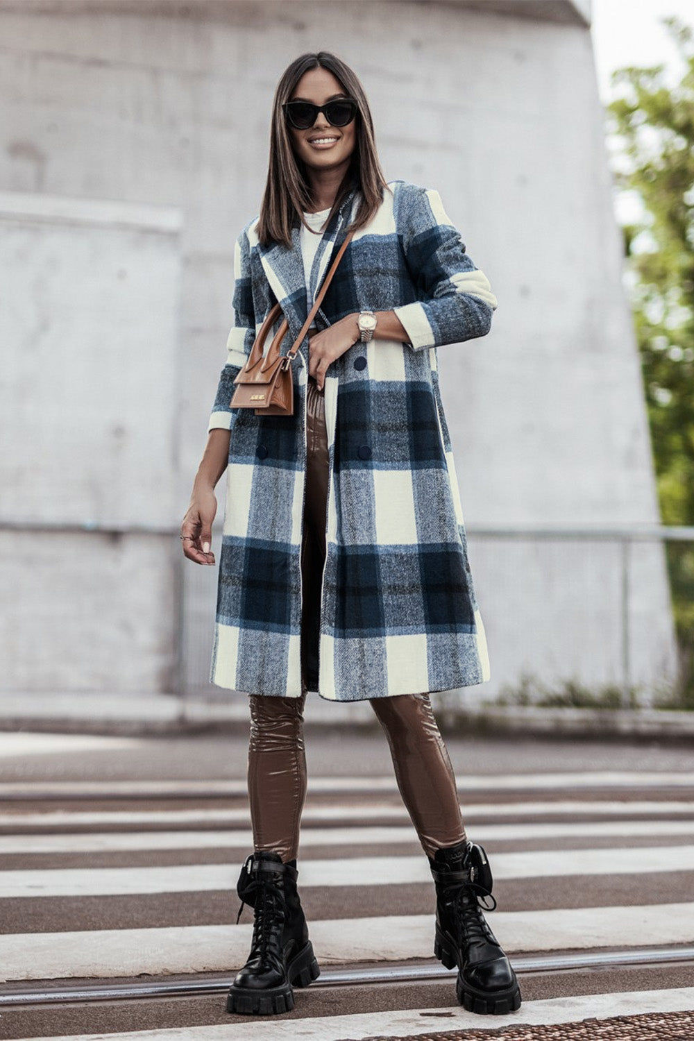 Double Take Plaid Button Up Lapel Collar Coat - Color Options!