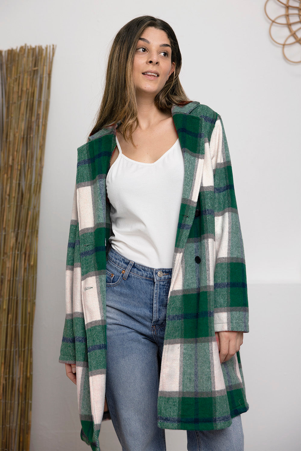 Double Take Plaid Button Up Lapel Collar Coat - Color Options!